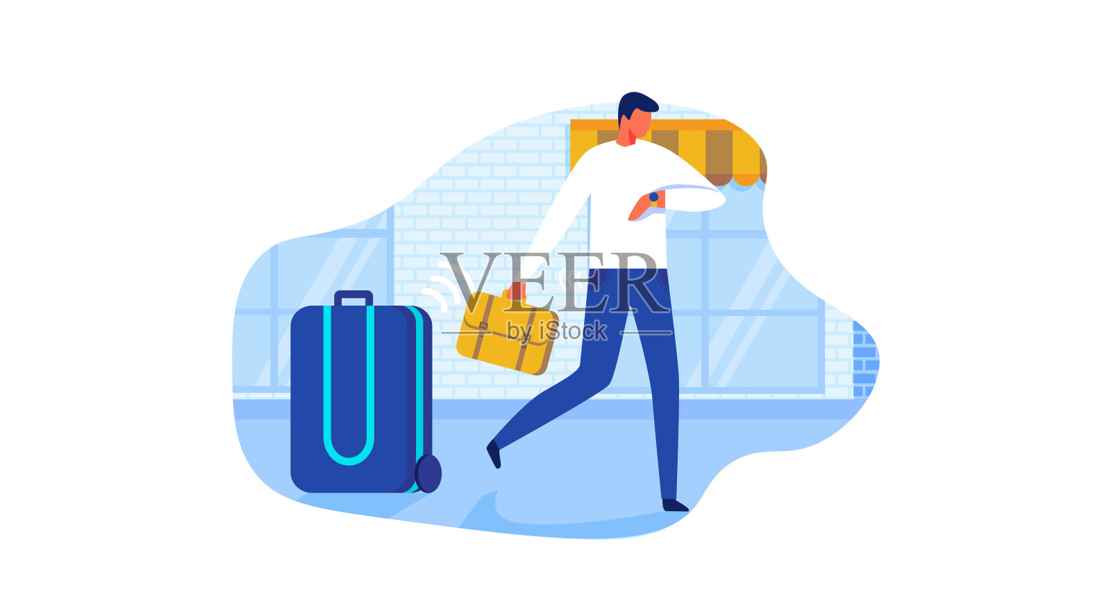 通过互联网连接控制行李箱移动。插画图片素材