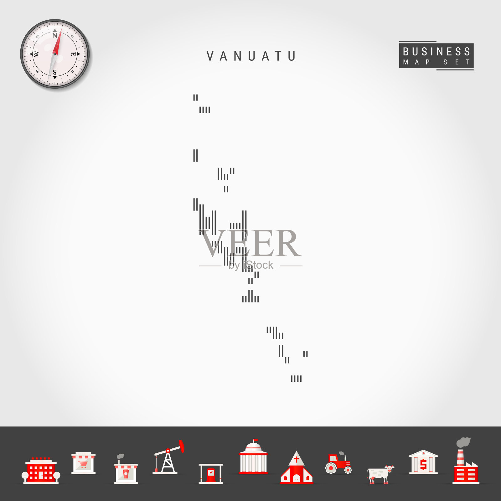 瓦努阿图矢量垂直线地图。瓦努阿图的条纹剪影。现实的指南针。业务图标插画图片素材