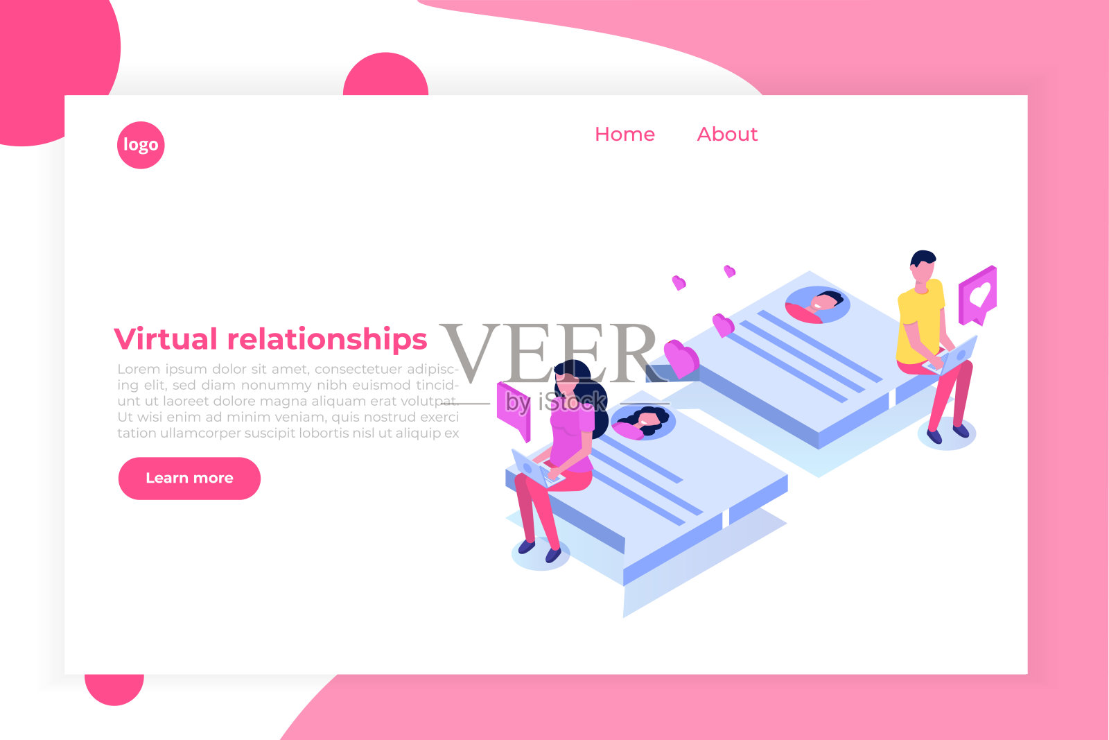 虚拟关系，在线约会，社交网络概念。矢量等距图。插画图片素材