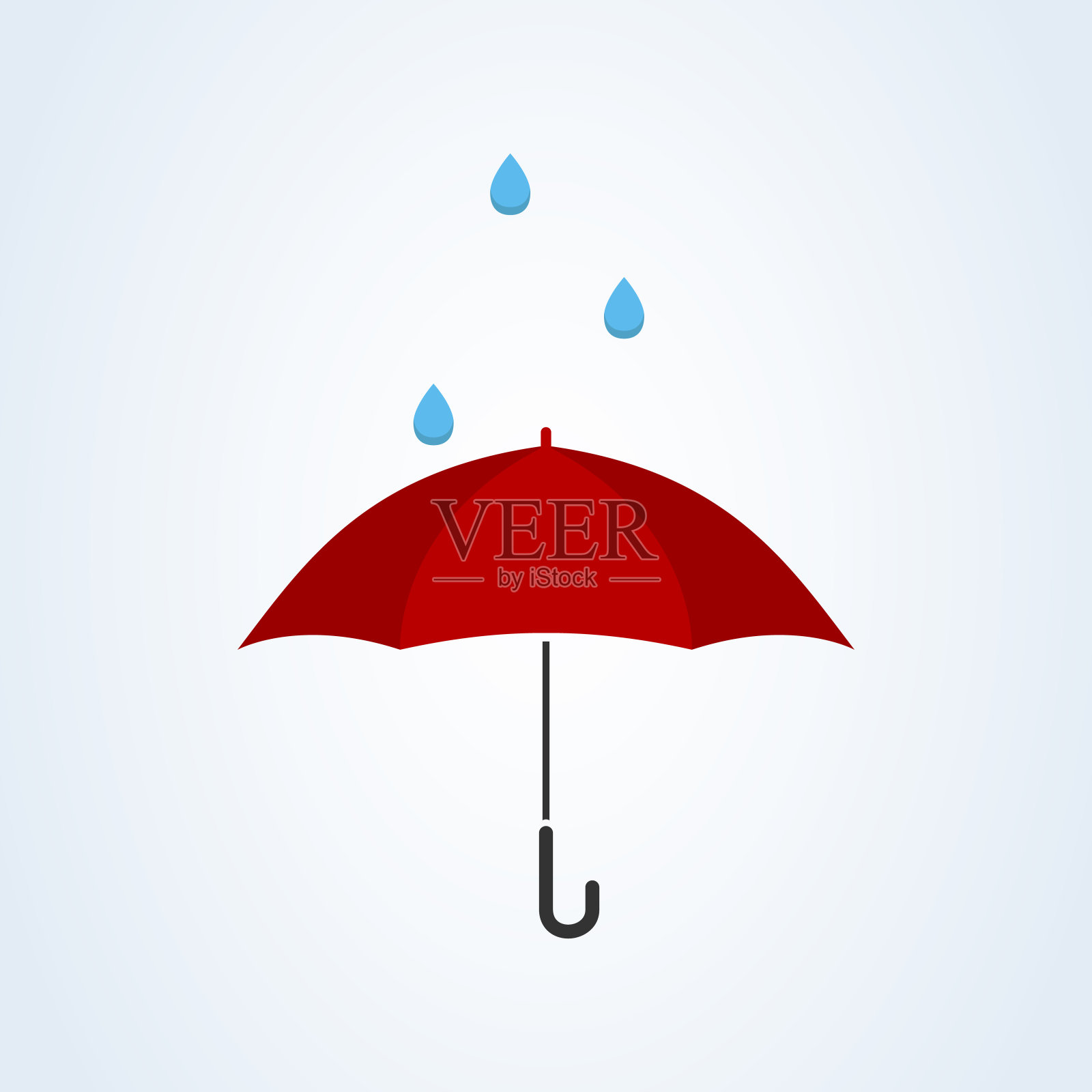 红色雨伞与雨平风格矢量插图图标孤立在白色背景插画图片素材