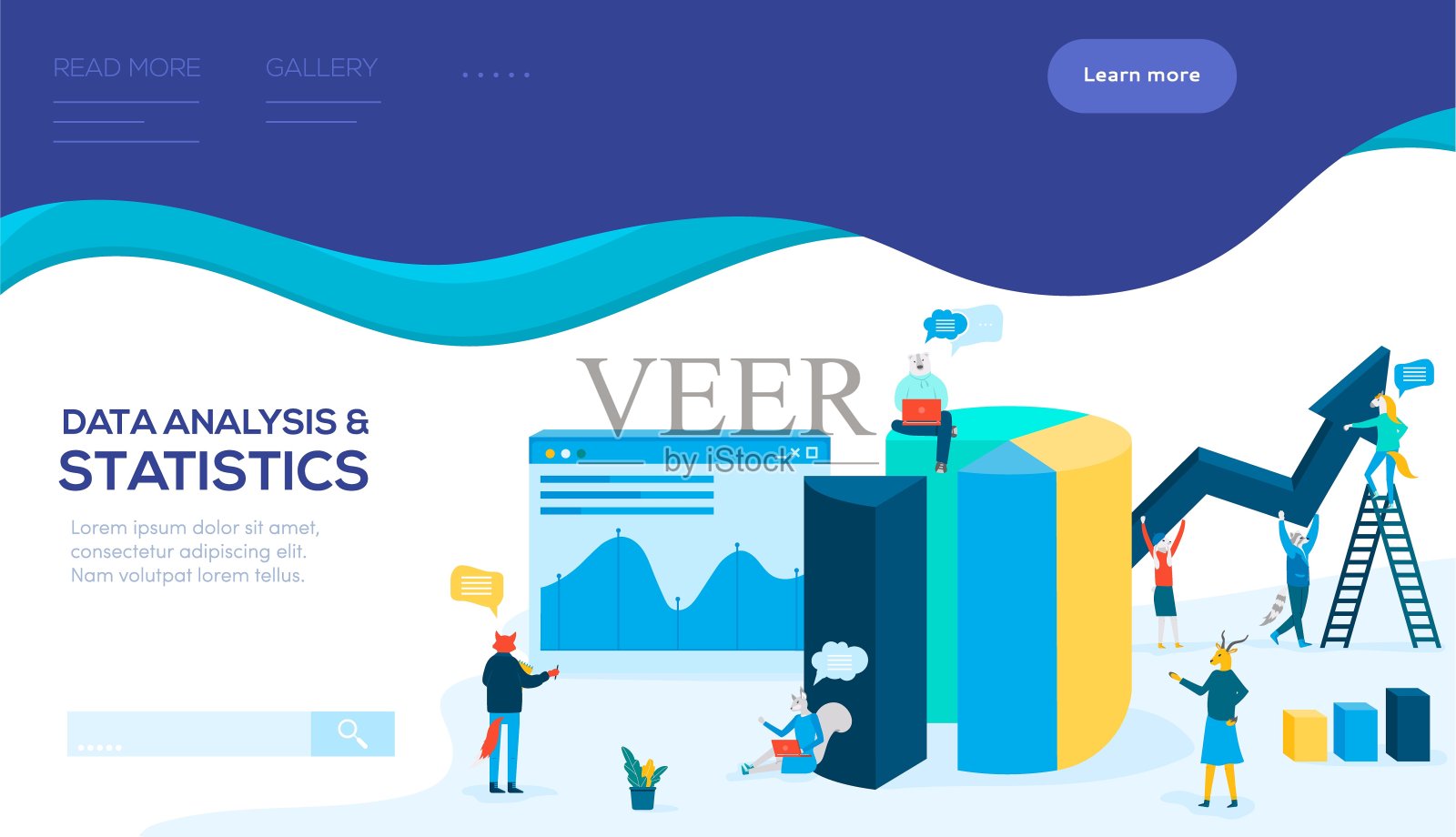 业务团队分析数据，创建演示。插画图片素材