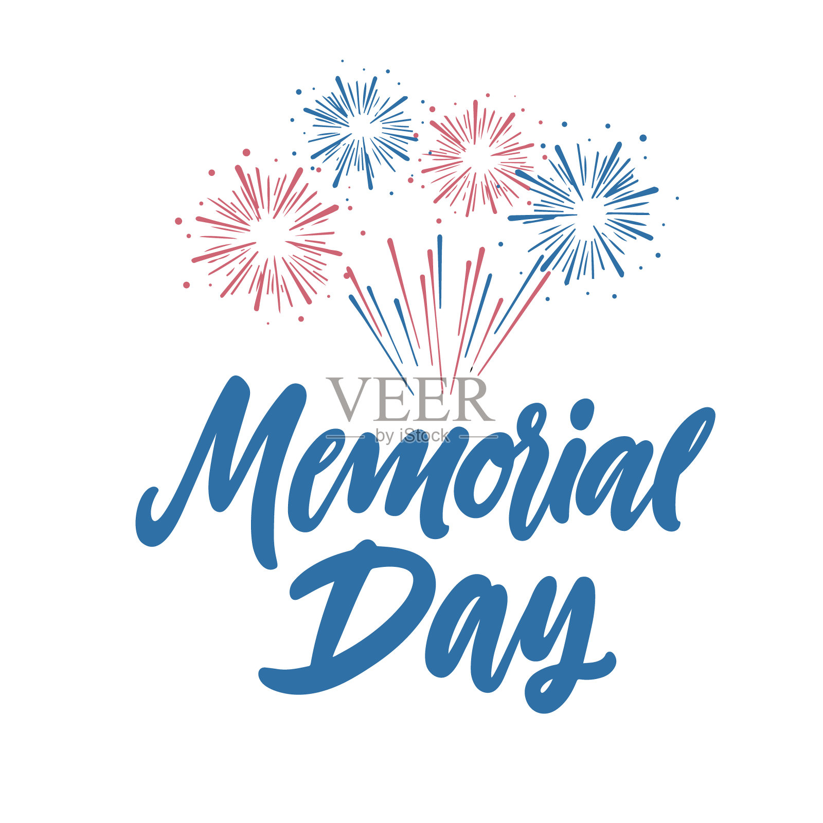 阵亡将士纪念日问候设计与现代字母和烟花爆炸。插画图片素材