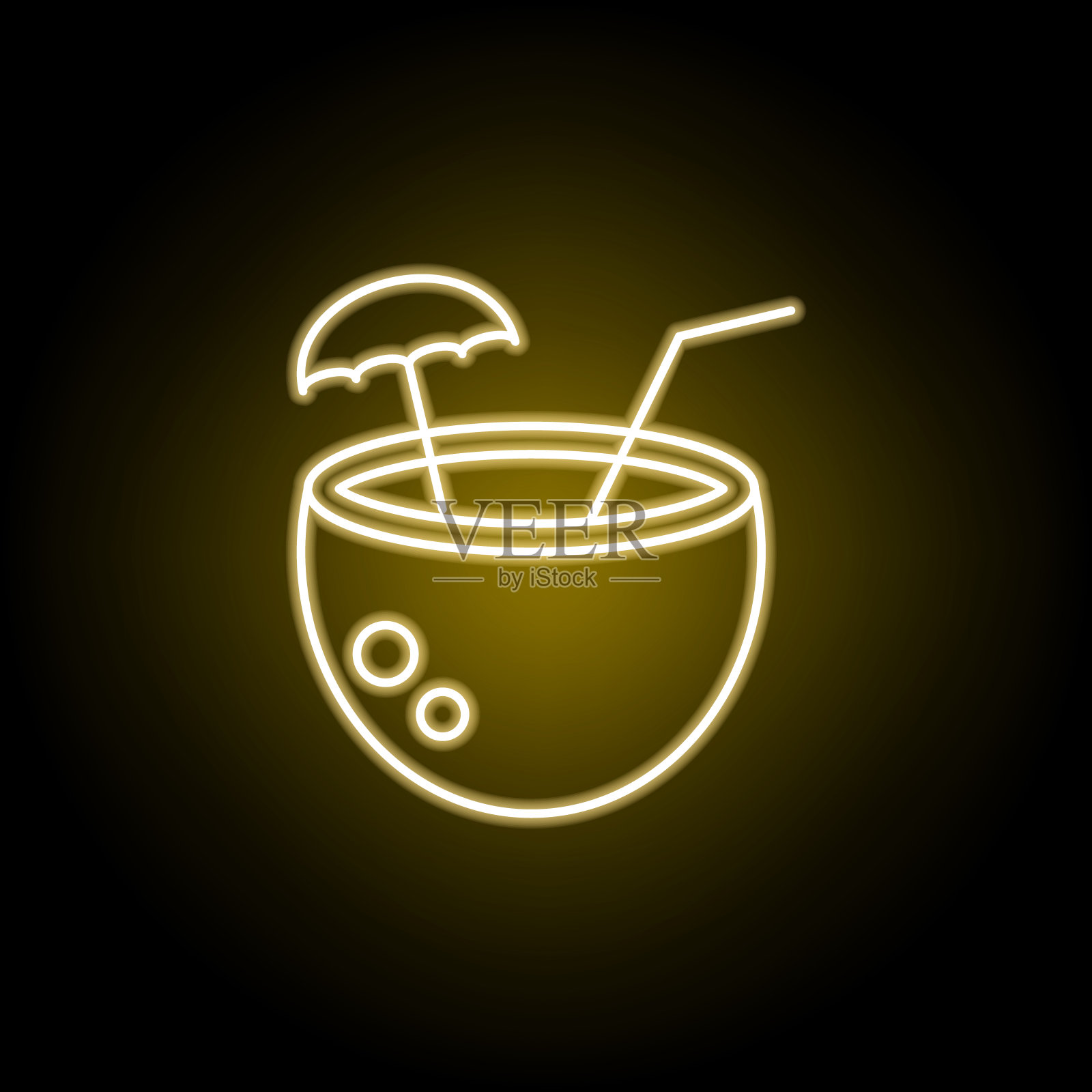 霓虹灯风格的椰子鸡尾酒图标。旅游插画元素。符号和符号可以用于网页，标志，手机应用程序，UI，用户体验插画图片素材