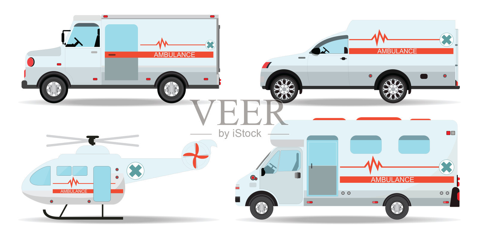 救护车和直升机急救救护车。插画图片素材