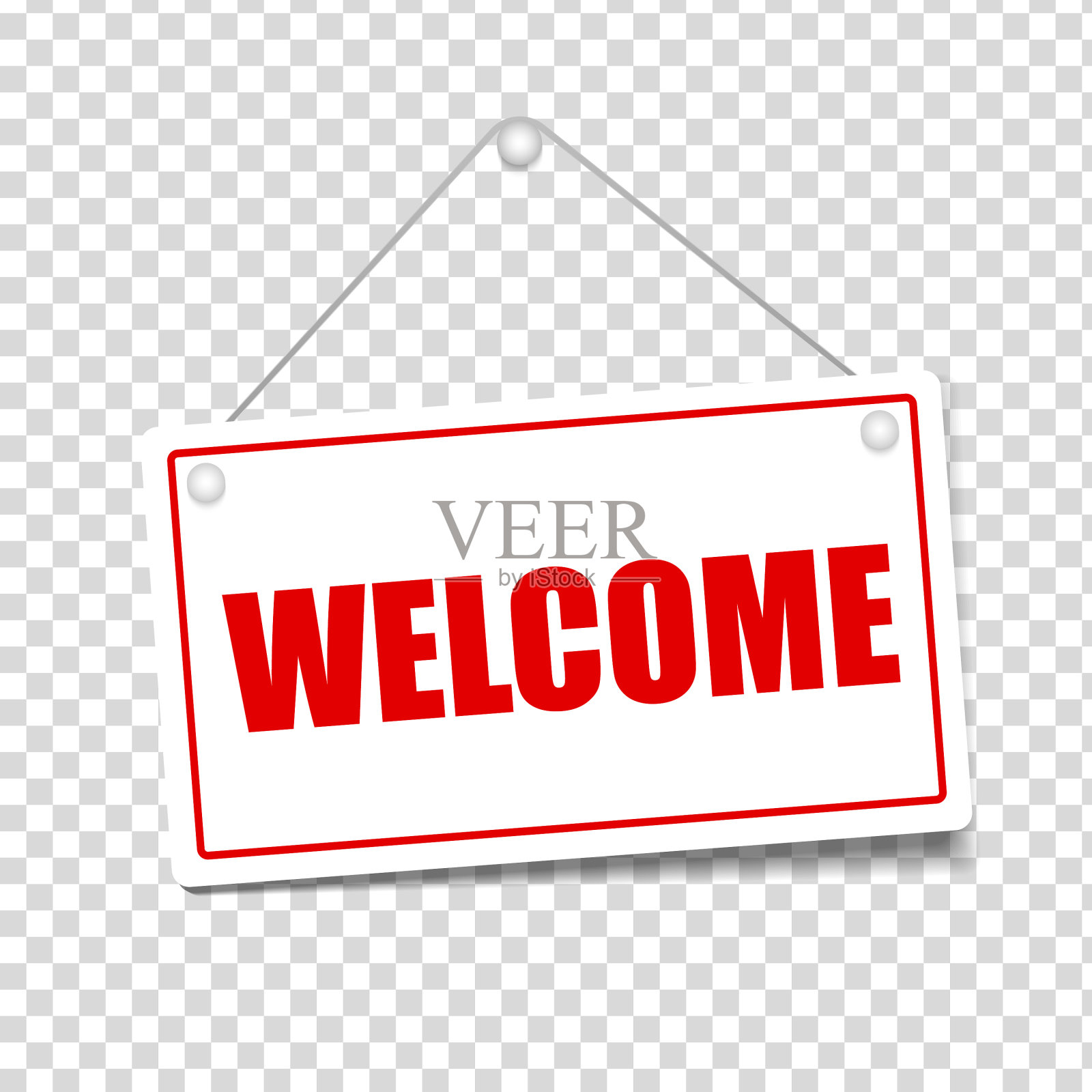 欢迎进入带有透明背景的绳子招牌。向量插画图片素材