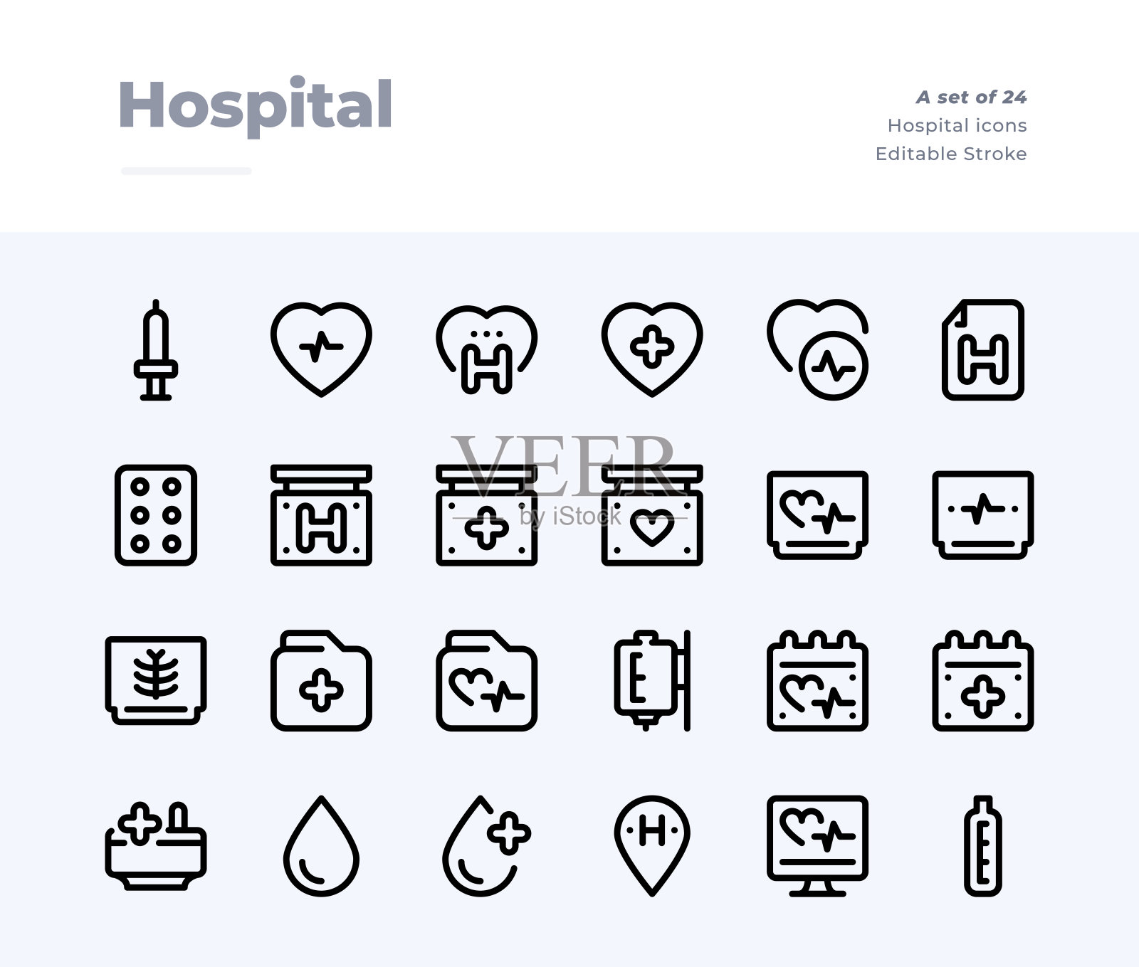 医院元素和医疗线图标。材质设计像素完美图标。可编辑的描边。32x32像素完美图标图标素材