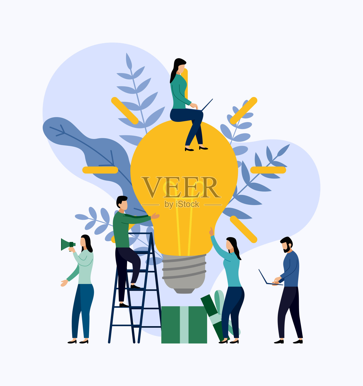 寻找新的想法，开会和头脑风暴。商业概念矢量图插画图片素材