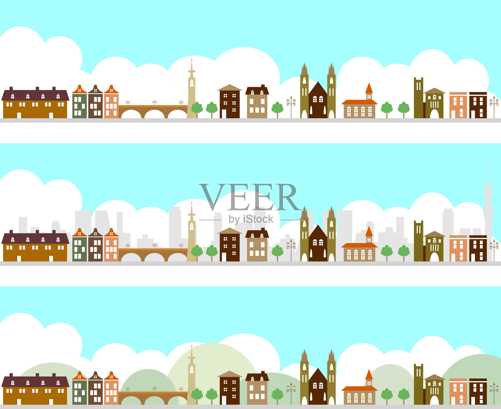 城镇和城市的插图在各种景观插画图片素材