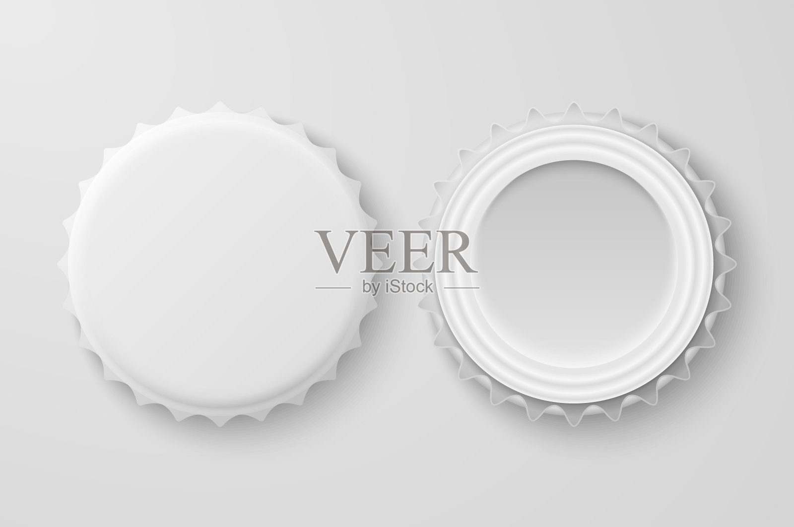 矢量3d现实白色空白啤酒瓶盖设置特写孤立在白色背景。设计模板的模拟，包装，广告。上下视图插画图片素材