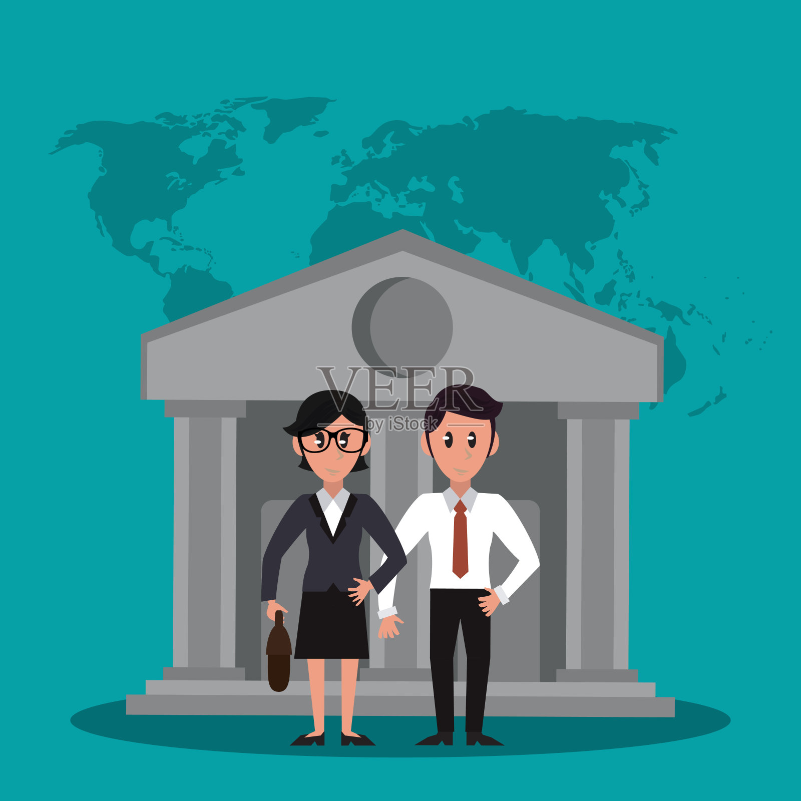 商业银行家团队合作插画图片素材