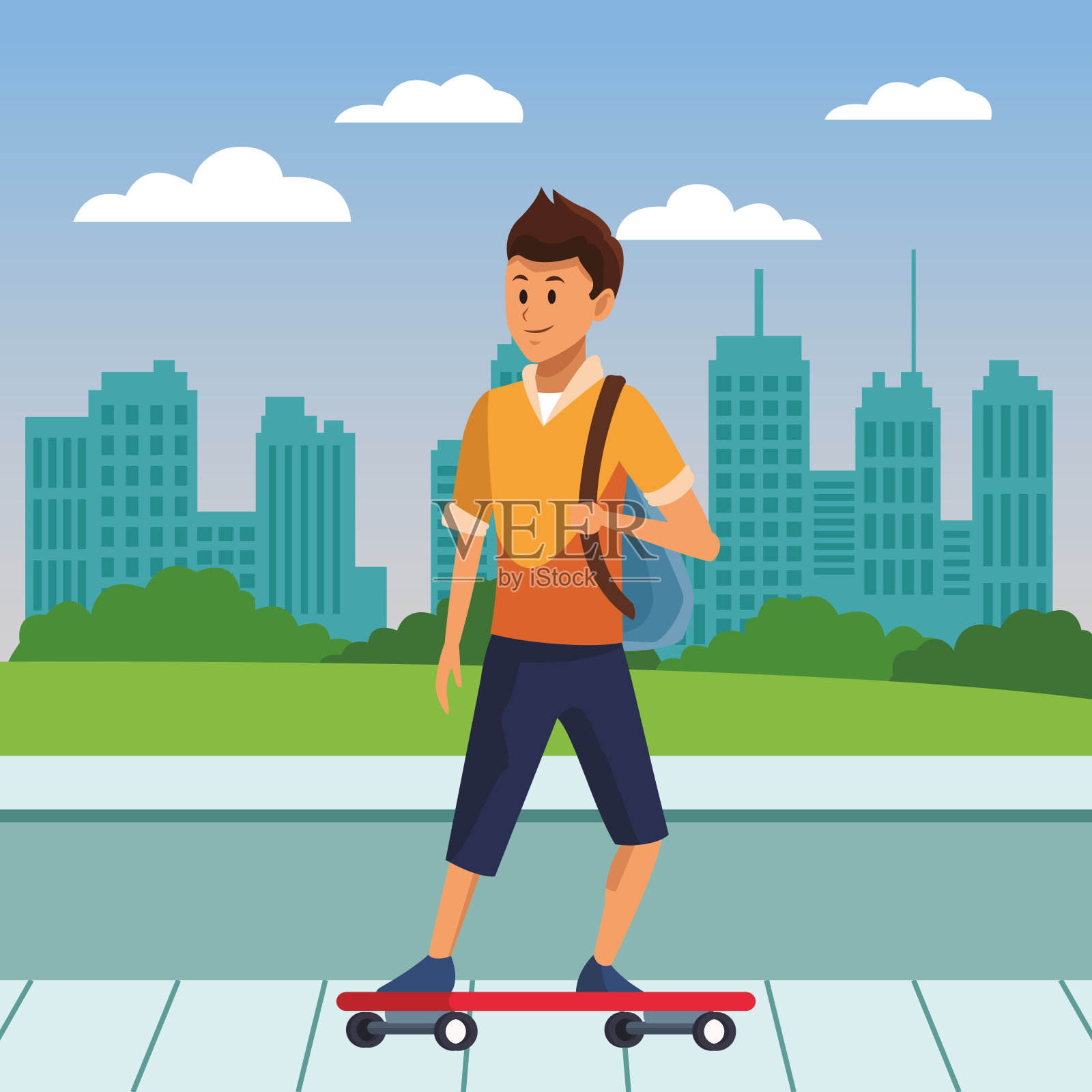 年轻人与老年人的卡通插画图片素材