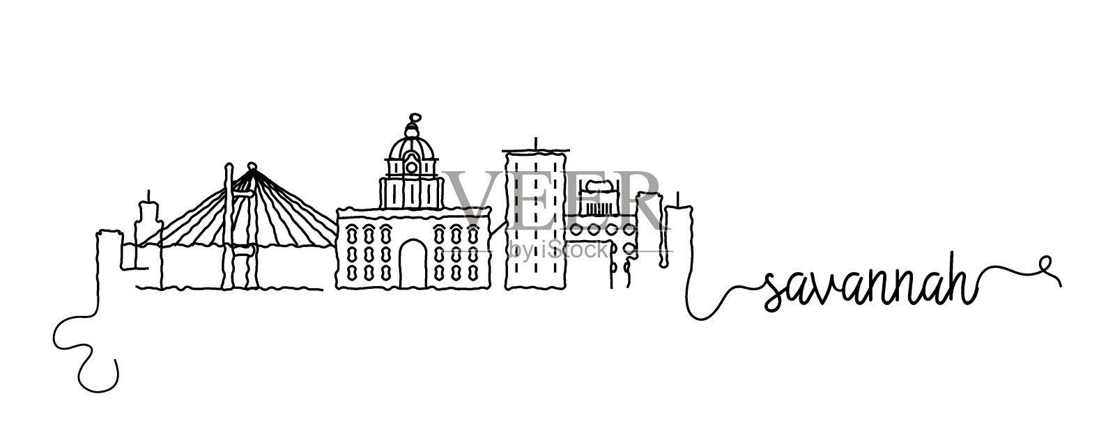 萨凡纳城市天际线涂鸦标志插画图片素材