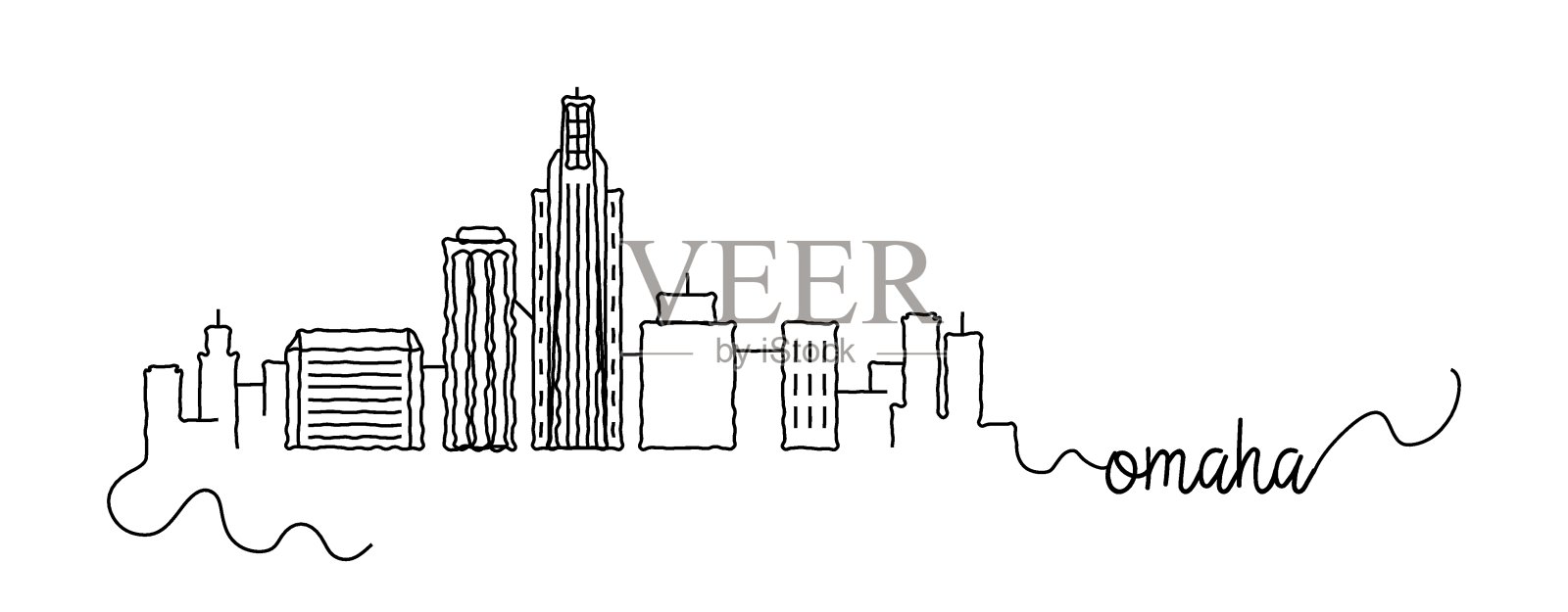 奥马哈城市天际线涂鸦标志插画图片素材