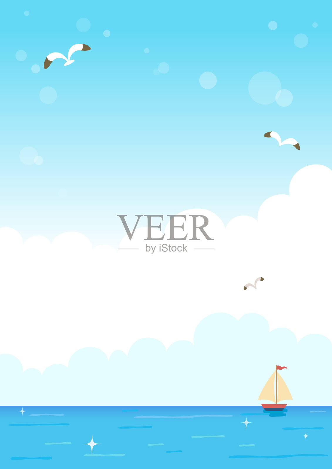 海景游艇和海鸥。海的背景插画图片素材