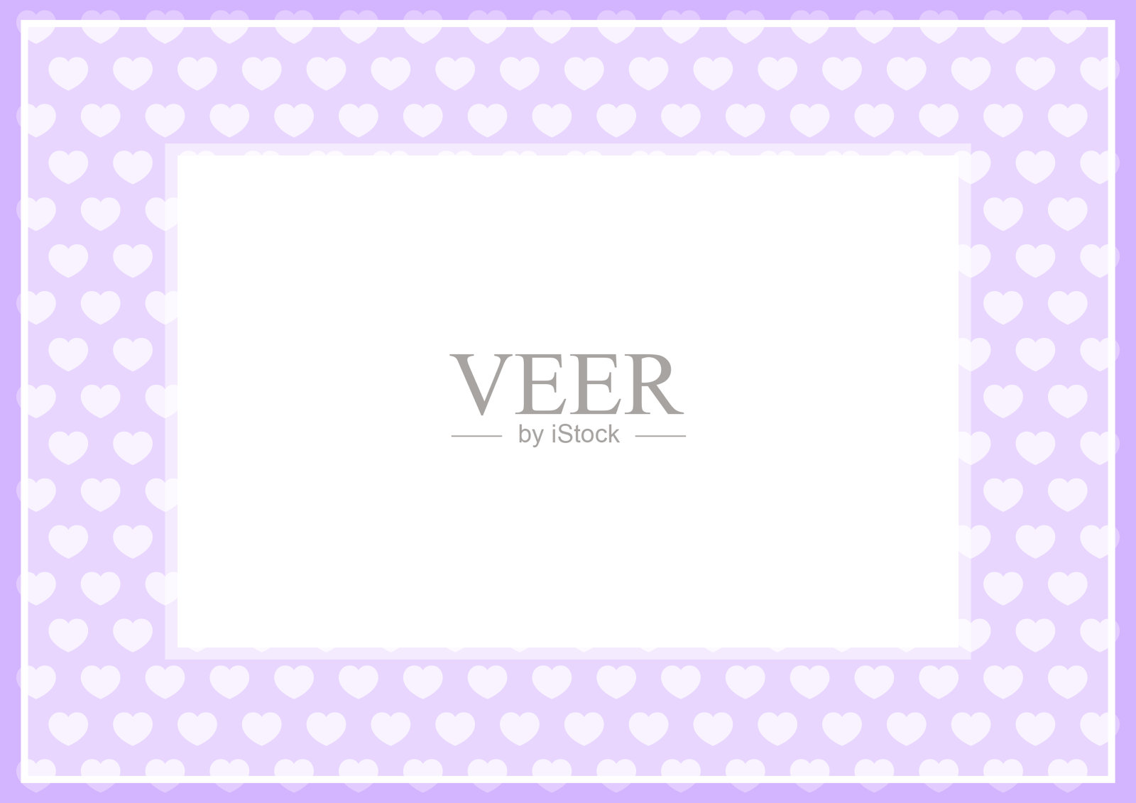 框架紫色粉彩柔和的颜色和心形为横幅背景和复制空间白纸，心形紫色软，心形粉彩紫色为卡片框架，心形象征爱插画图片素材
