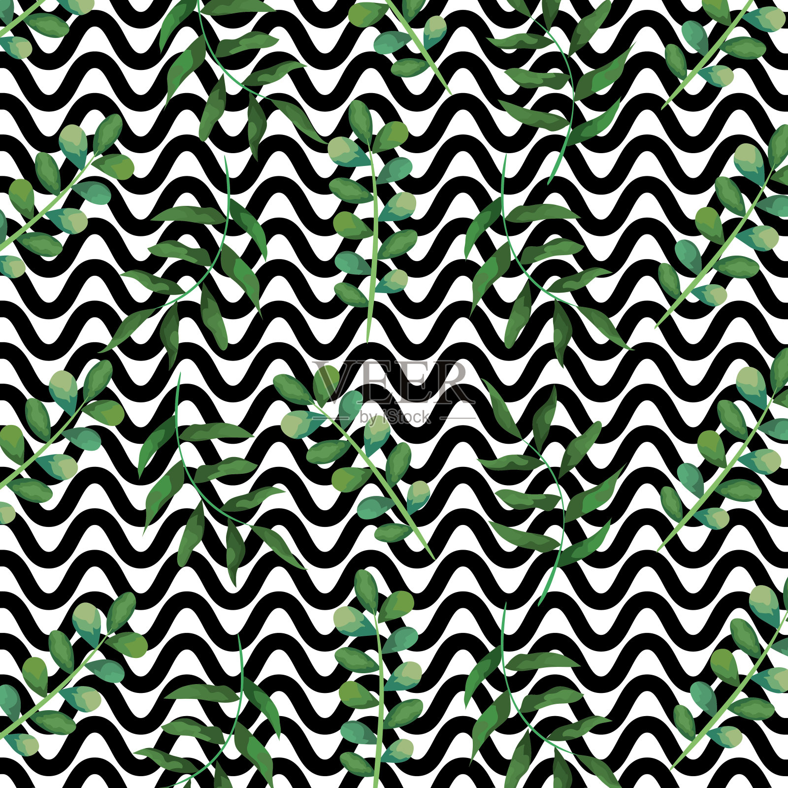 抽象的波浪线和热带背景插画图片素材