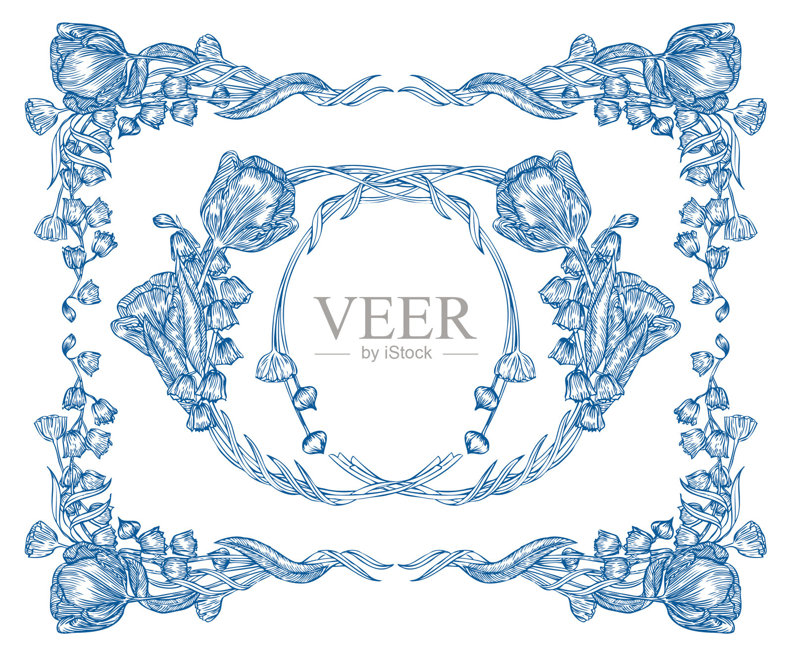 经典花束模板。任意的元素。插画图片素材