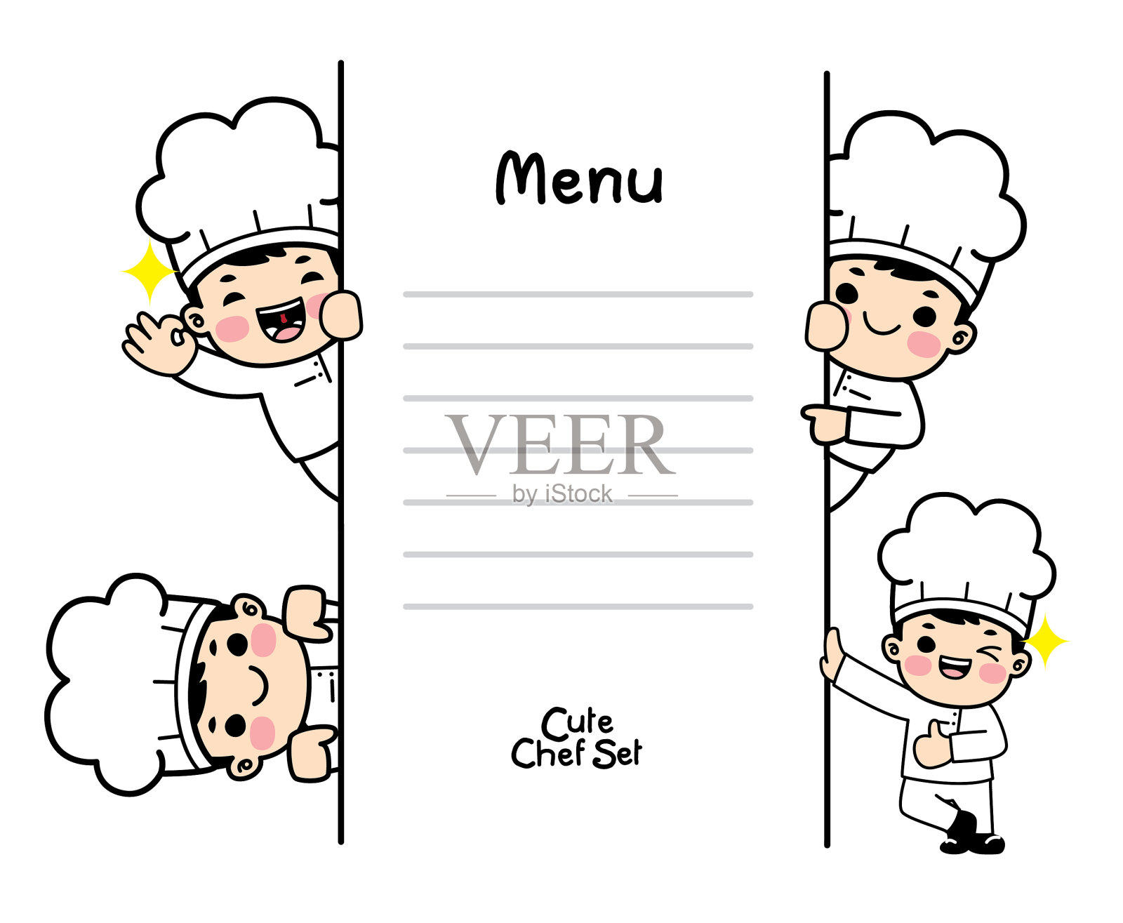 可爱的厨师字符集。角色穿着厨师制服。任意插画图片素材