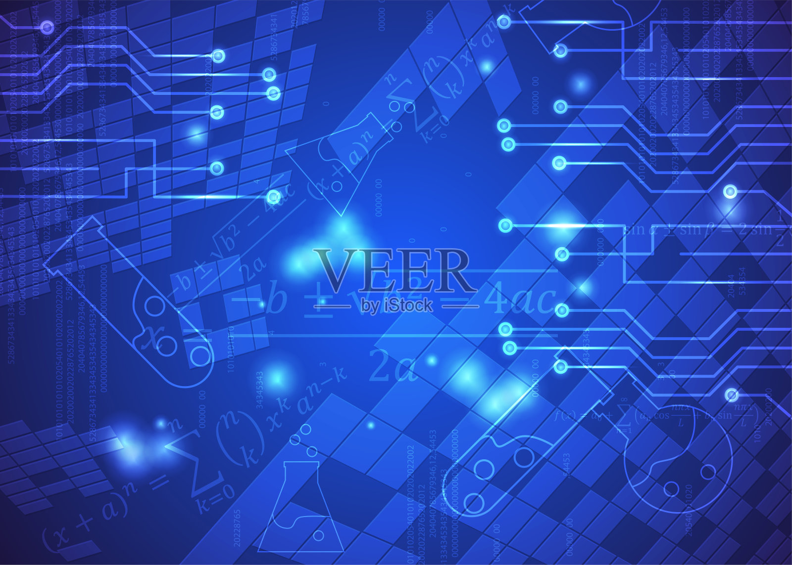 摘要公式、代码、数学符号和板的背景，数字技术和科学的设计理念插画图片素材