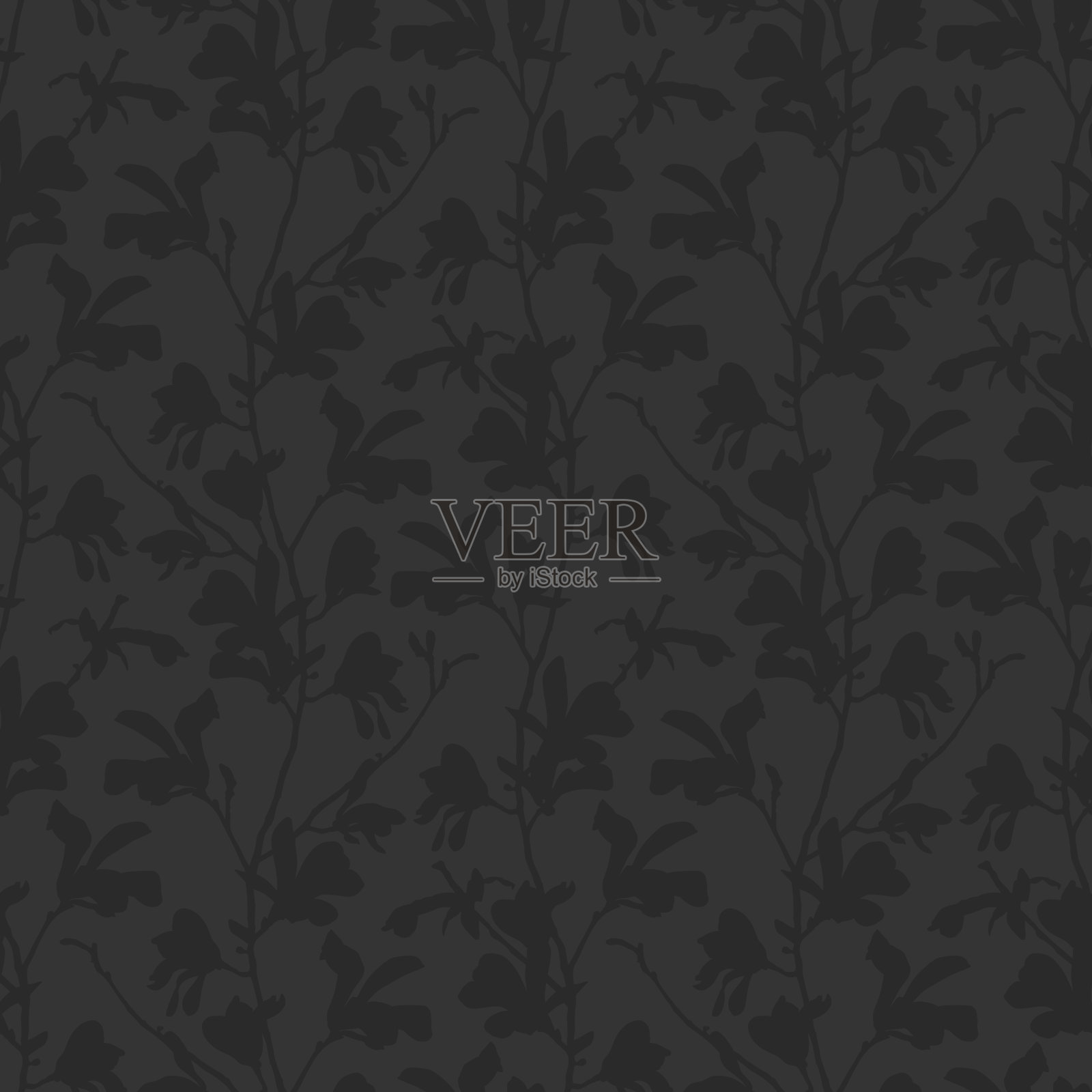 花的背景与枝和木兰花在黑色。无缝图案与玉兰树开花。带有花卉元素的深色设计。手绘植物插图。插画图片素材