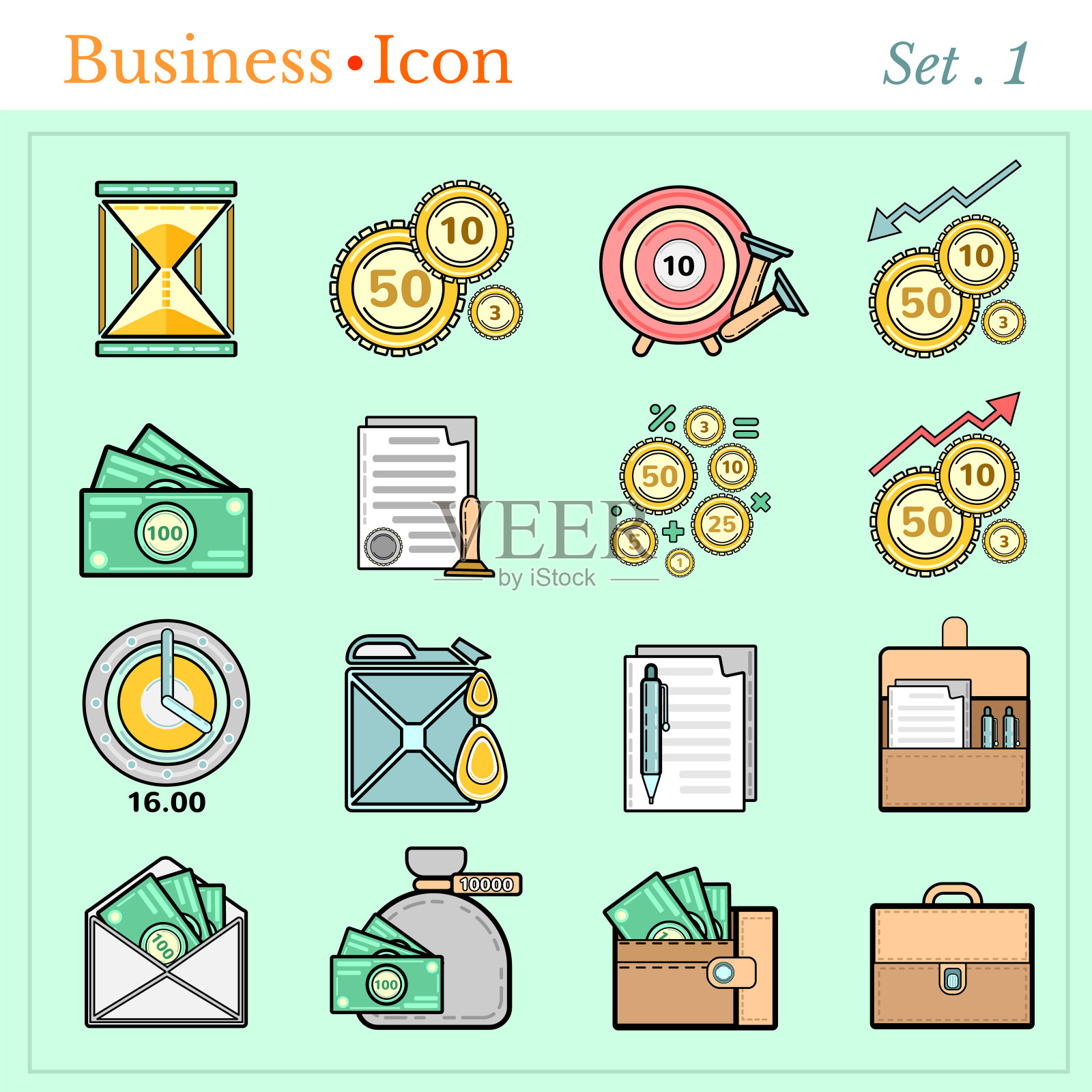用商业和金融的平面设计元素设置线条图标图标素材