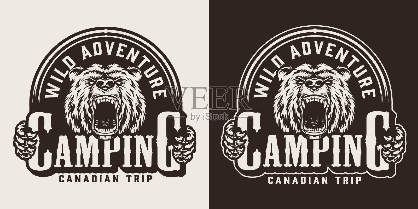 复古单色露营标志插画图片素材