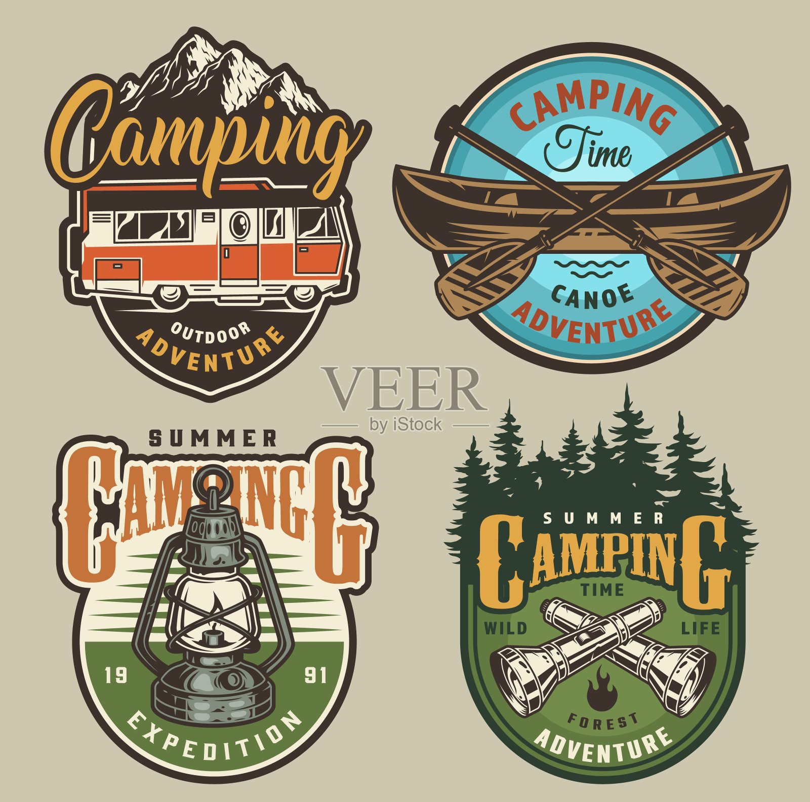 复古的夏季休闲彩色标志设计元素图片