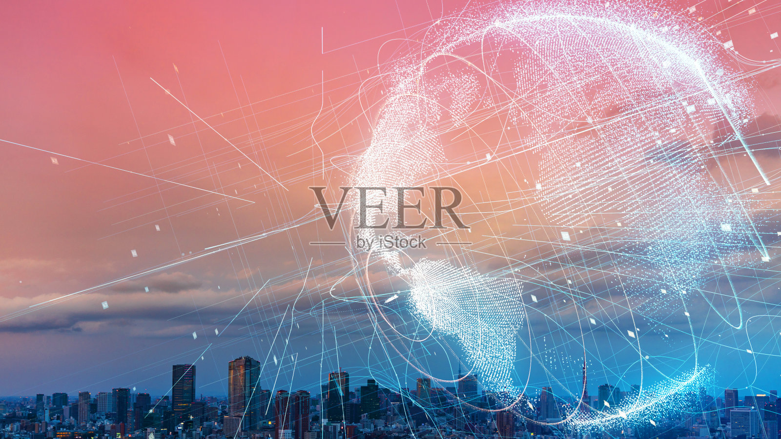 全球通信网络概念。智能城市。物联网。照片摄影图片