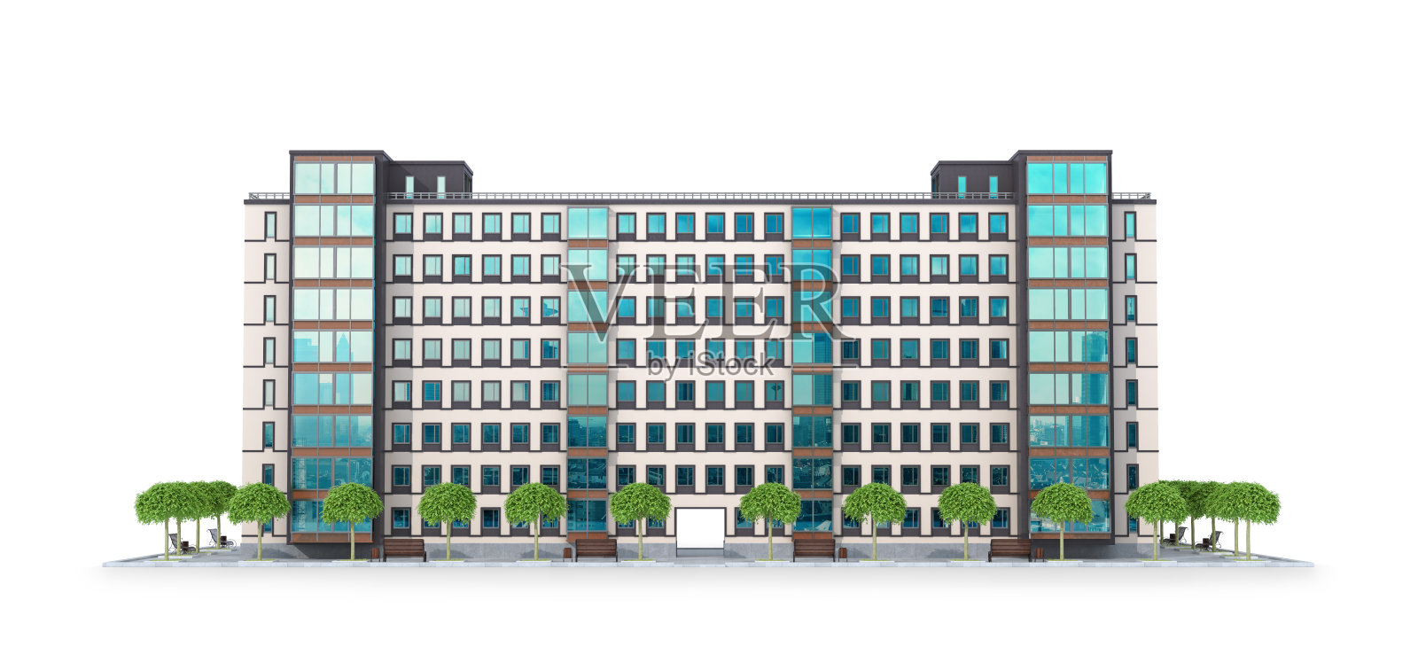 带有广告牌的多层房屋。三维演示照片摄影图片