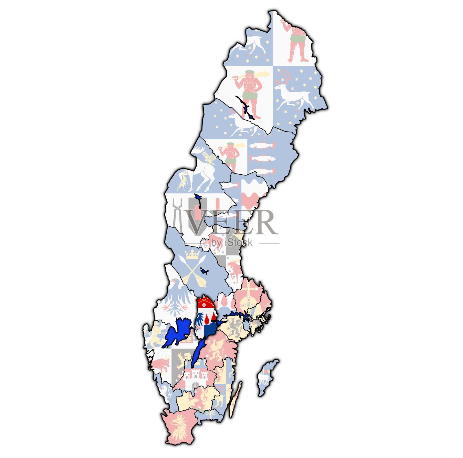 瑞典地图上的Orebro县旗插画图片素材