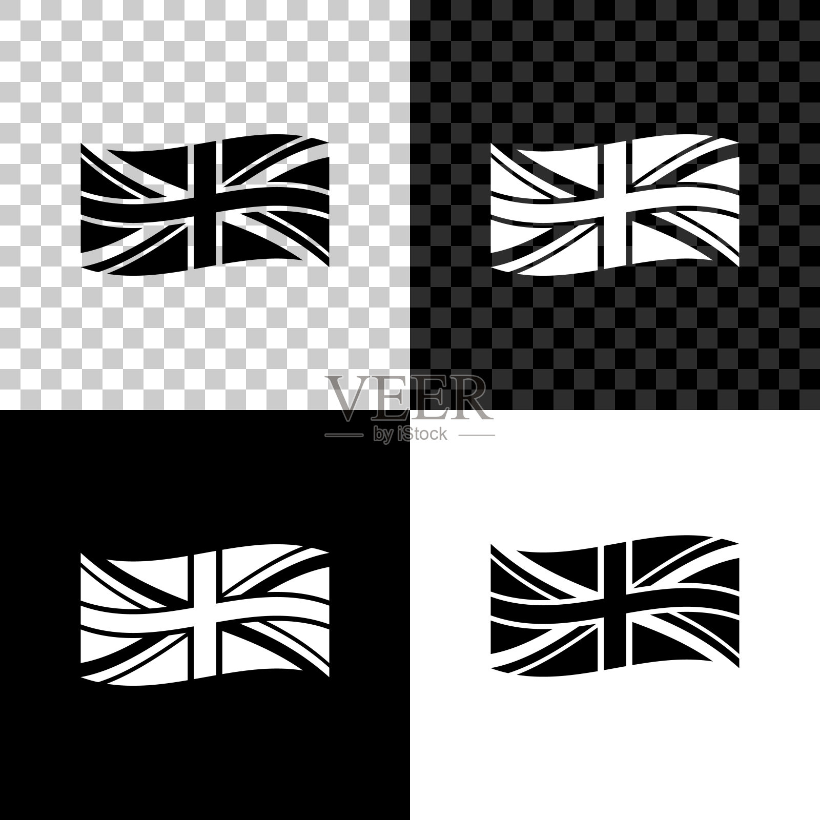 英国国旗图标孤立在黑色，白色和透明的背景。英国国旗的迹象。英国官方国旗标志。英国的象征。矢量图插画图片素材