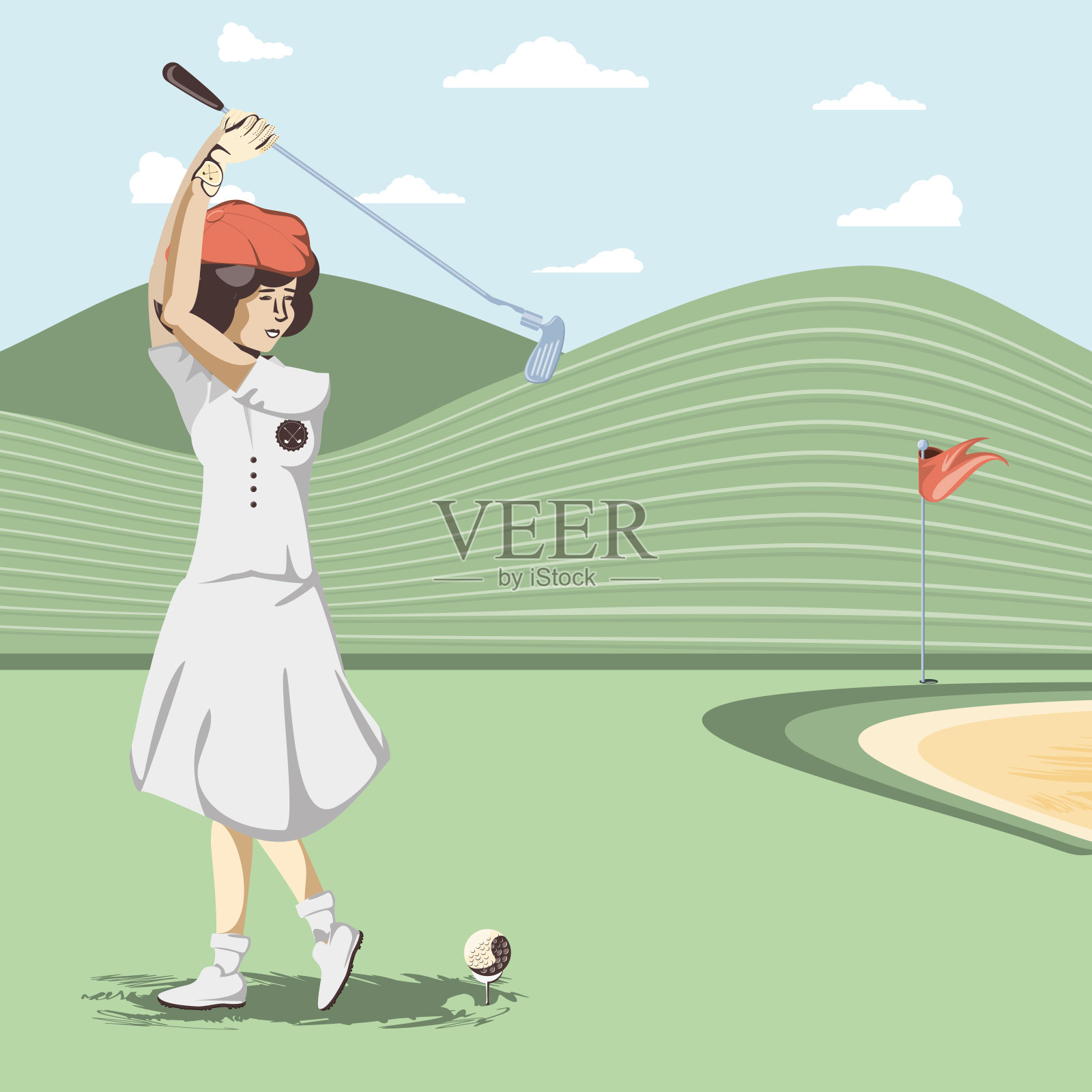 高尔夫女选手在球场上插画图片素材