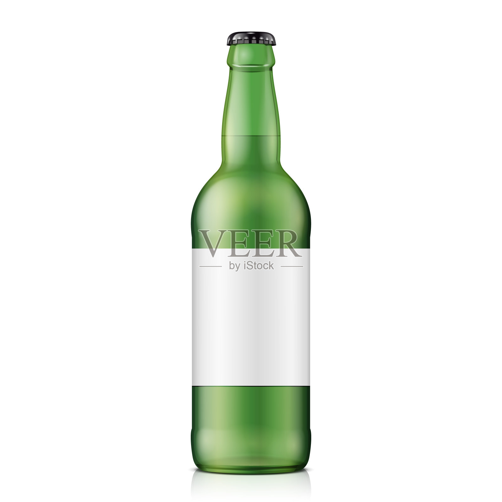 玻璃绿啤酒，麦酒，苹果酒瓶。碳酸饮料。模型模板。插图孤立的白色背景。为你的设计做好准备。产品包装。向量EPS10设计元素图片