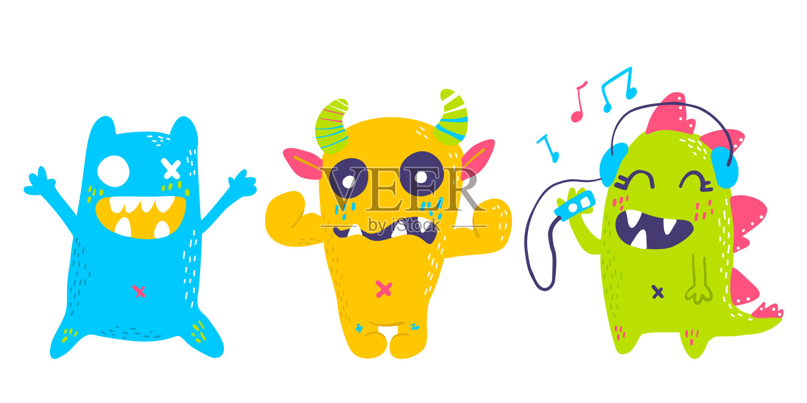 矢量孤立可爱的卡通怪物插画图片素材