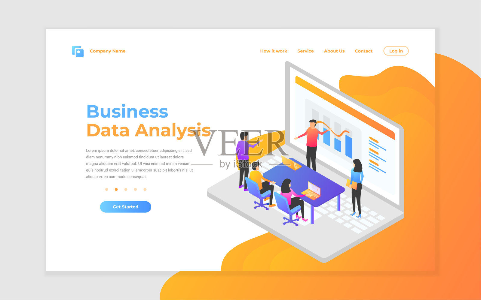 团队合作，商业分析和战略的矢量插图。现代矢量插图概念的网站和移动网站的发展。插画图片素材
