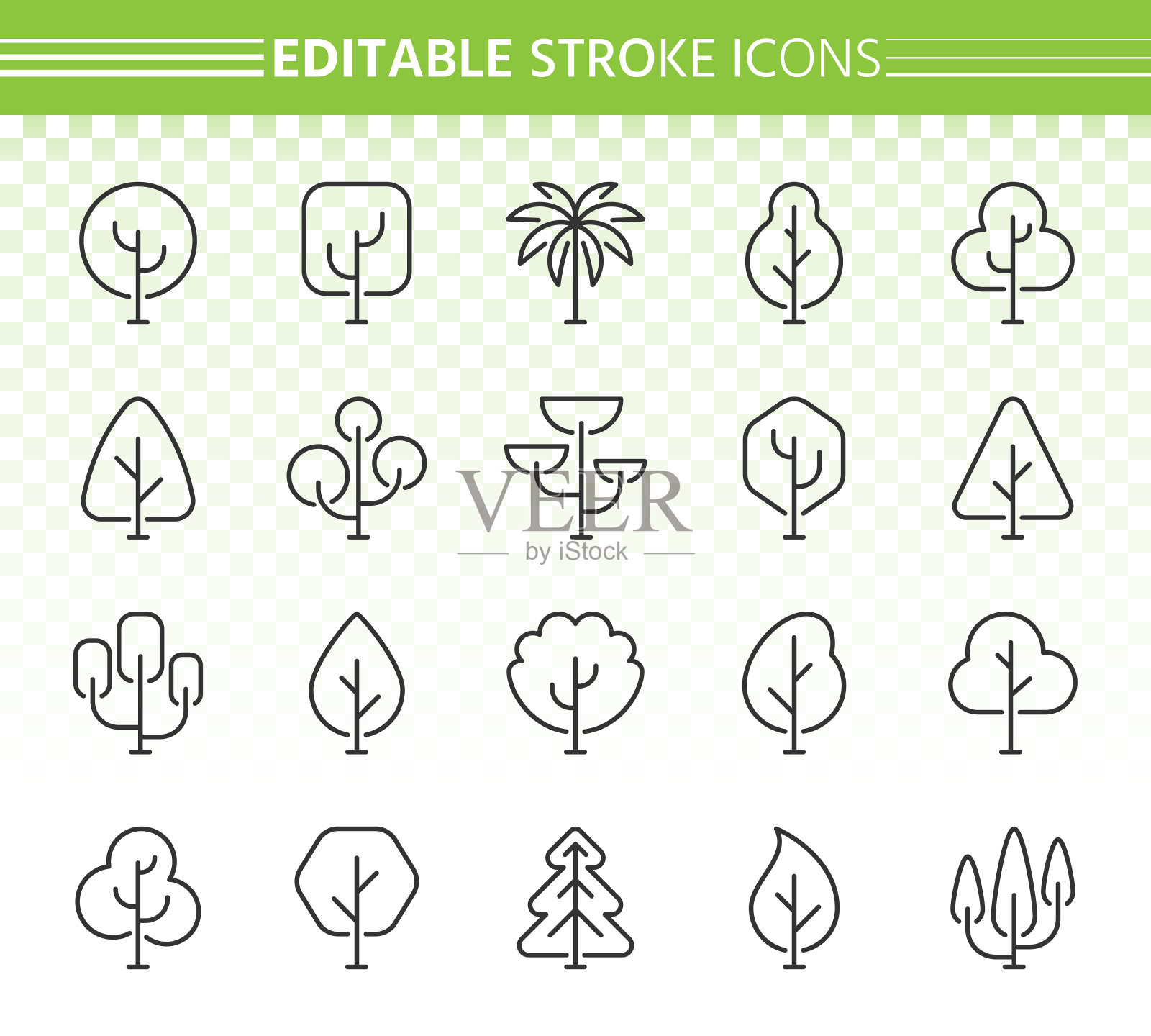 抽象树简单黑线图标向量集图标素材