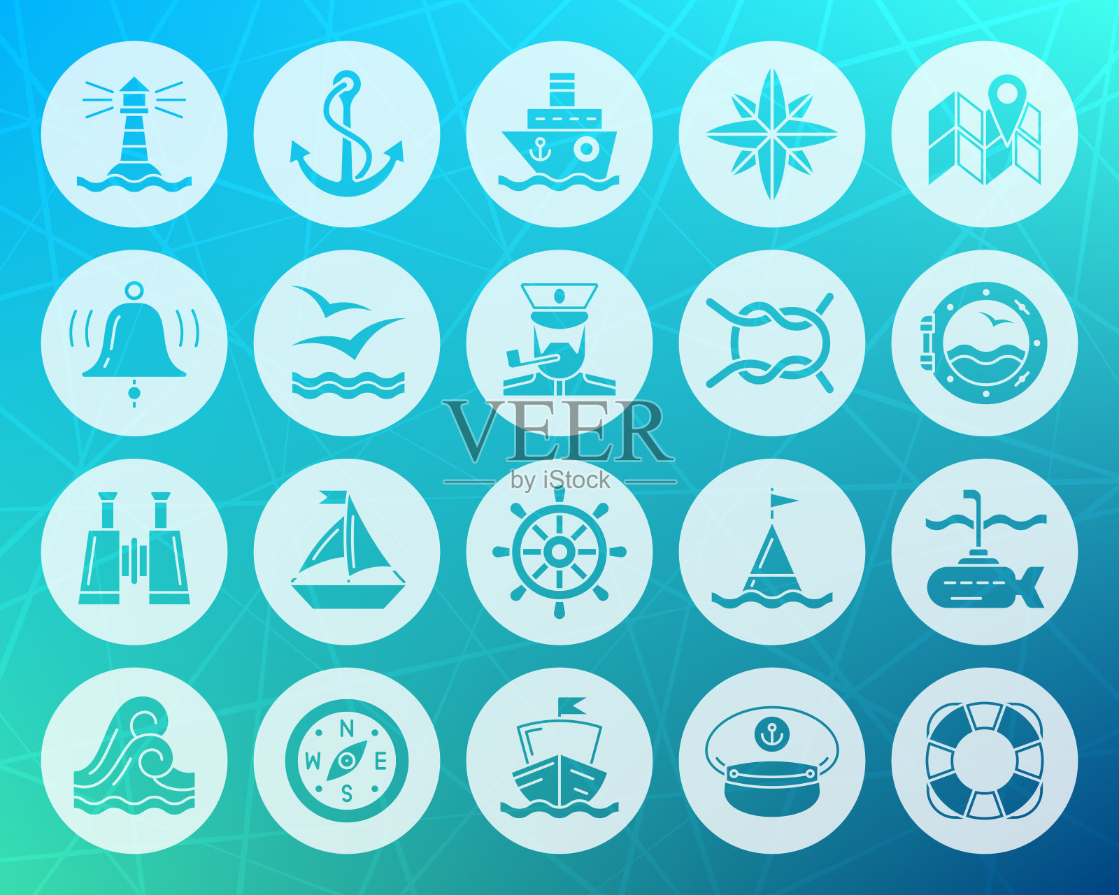 海洋形状雕刻平面图标向量集图标素材