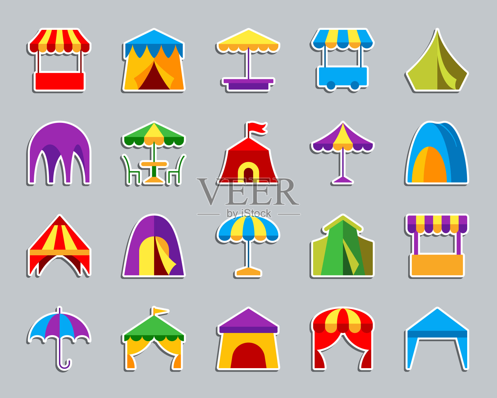 帐篷补丁贴纸图标向量集图标素材