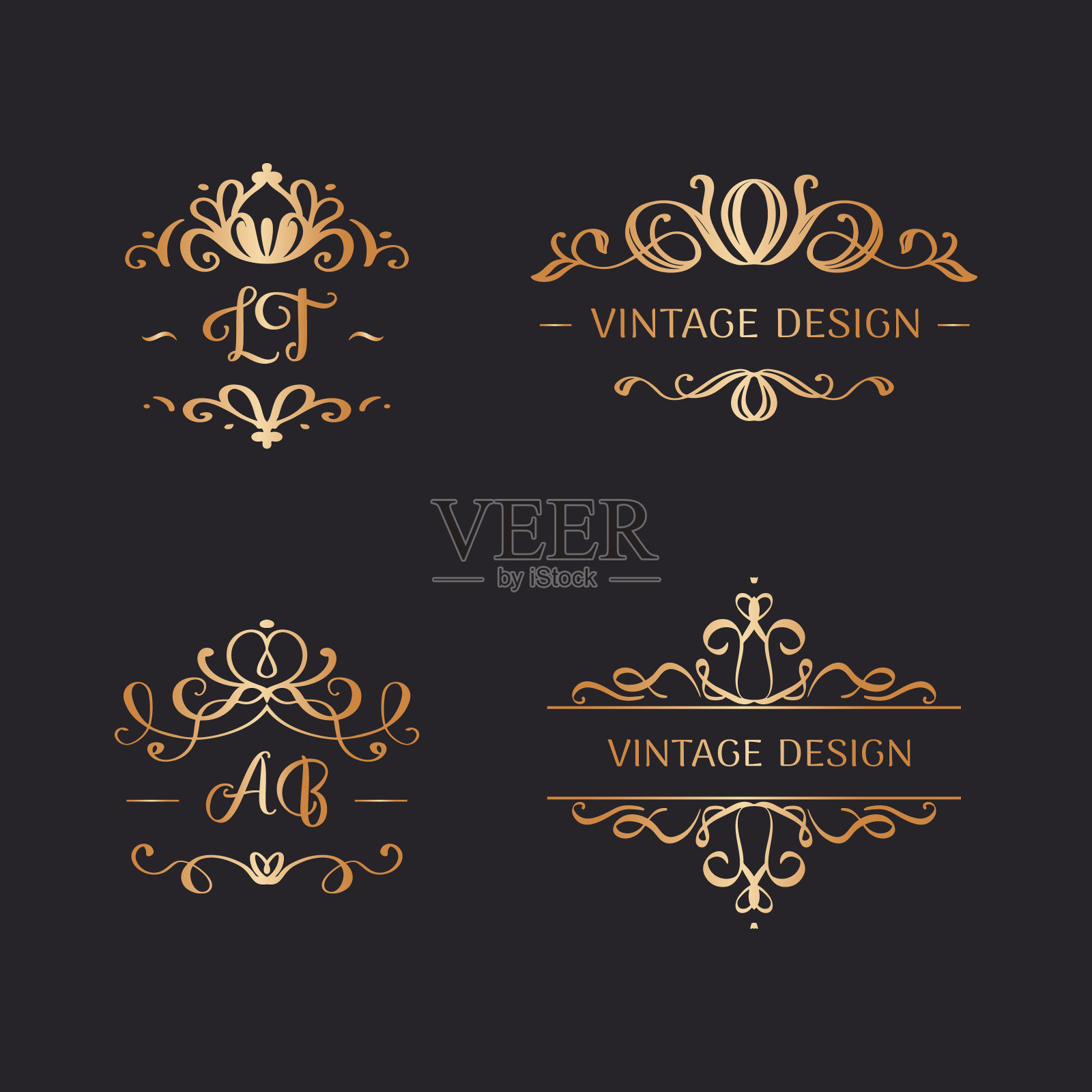 一套在复古风格的婚礼框架插画图片素材