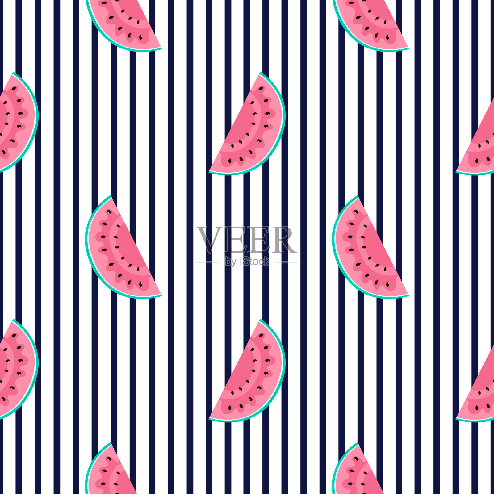 西瓜片。横向条纹夏季无缝图案。用于设计面、织物、纺织品、包装纸、墙纸。插画图片素材