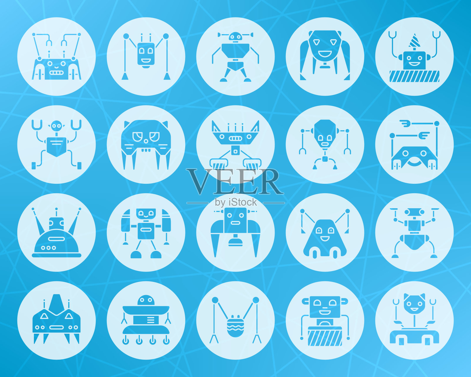 机器人形状雕刻平面图标矢量集插画图片素材