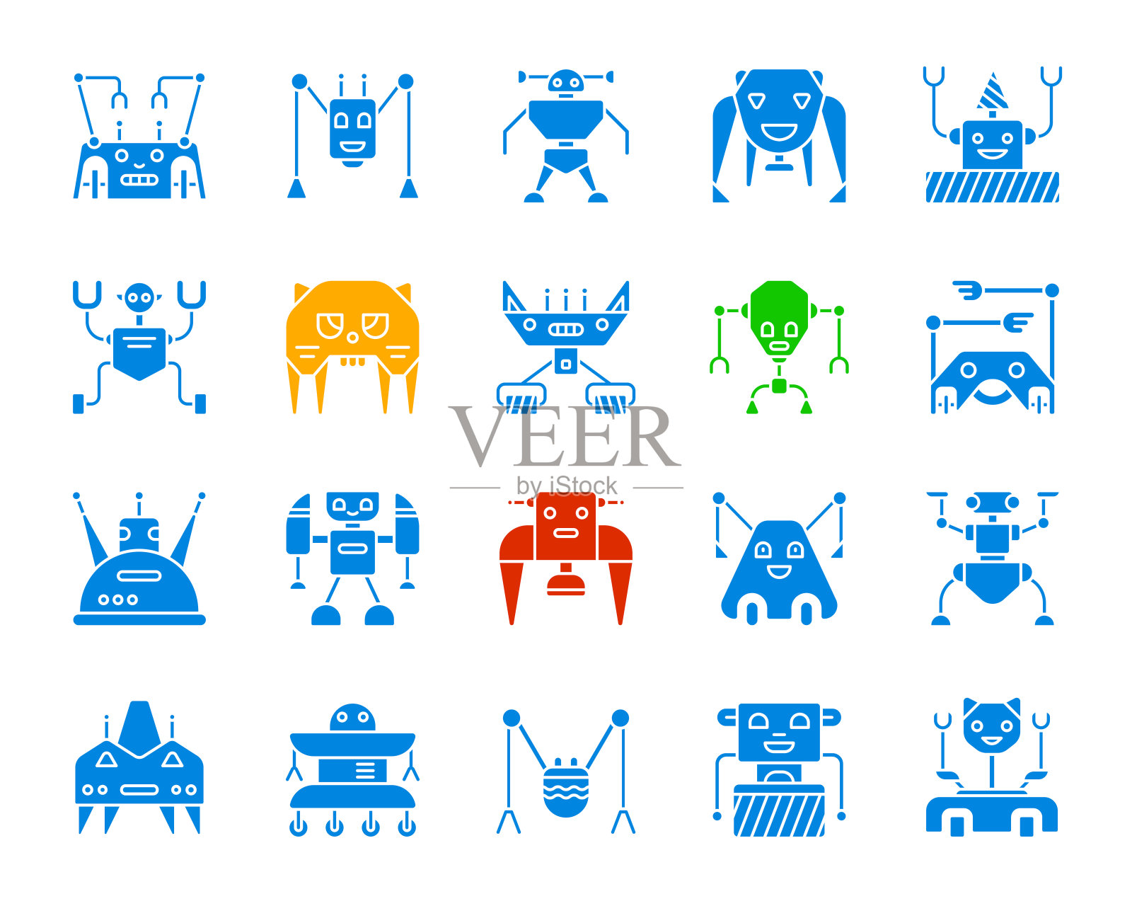 机器人颜色剪影图标矢量集插画图片素材