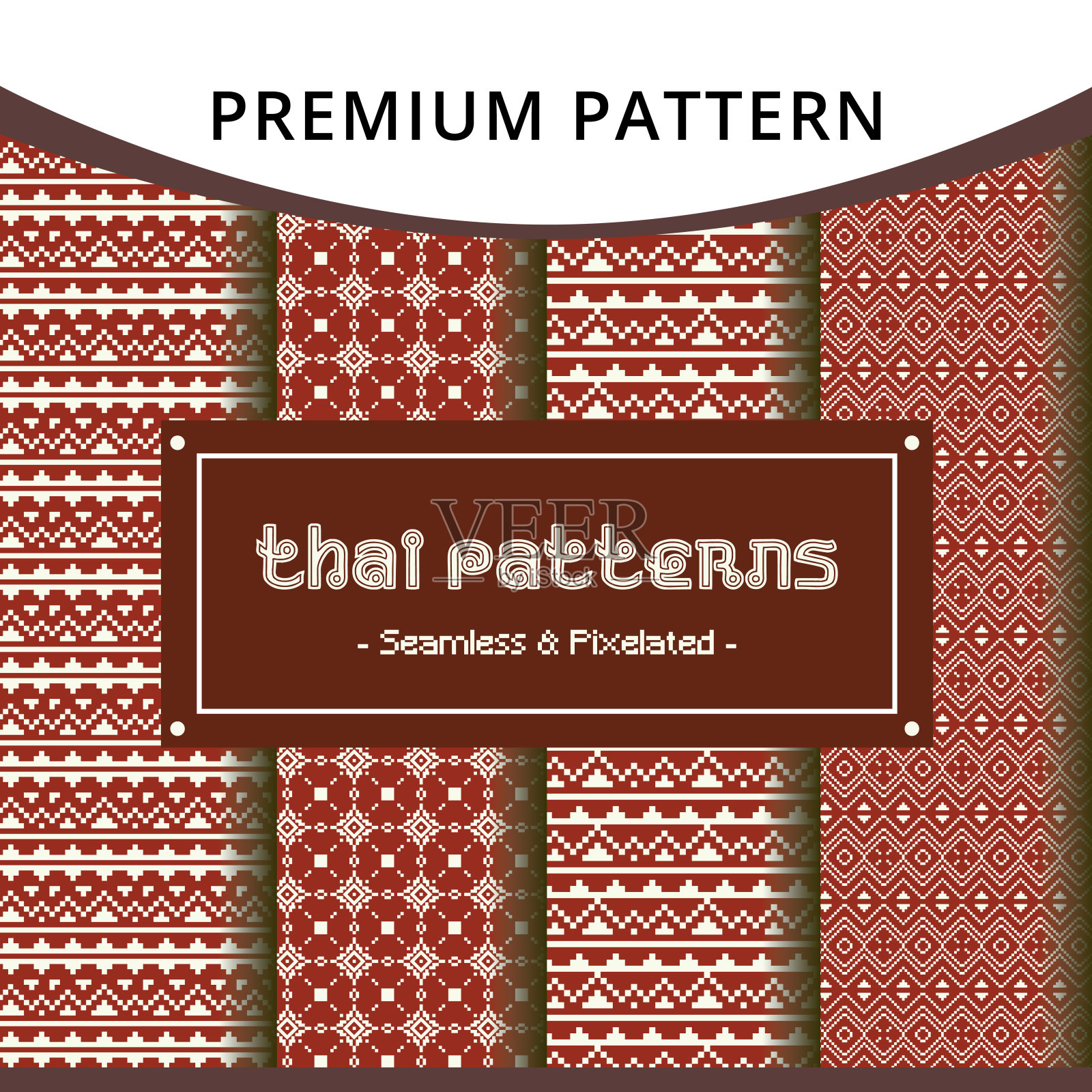 一套4个东方图案被用作织物纹理或亚洲风格的图形设计插画图片素材