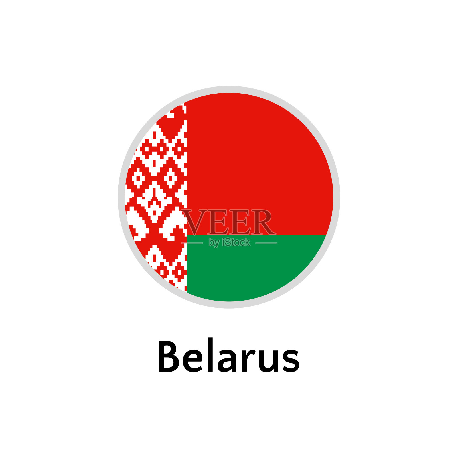 白俄罗斯国旗圆形平面图标，欧洲国家矢量插图插画图片素材