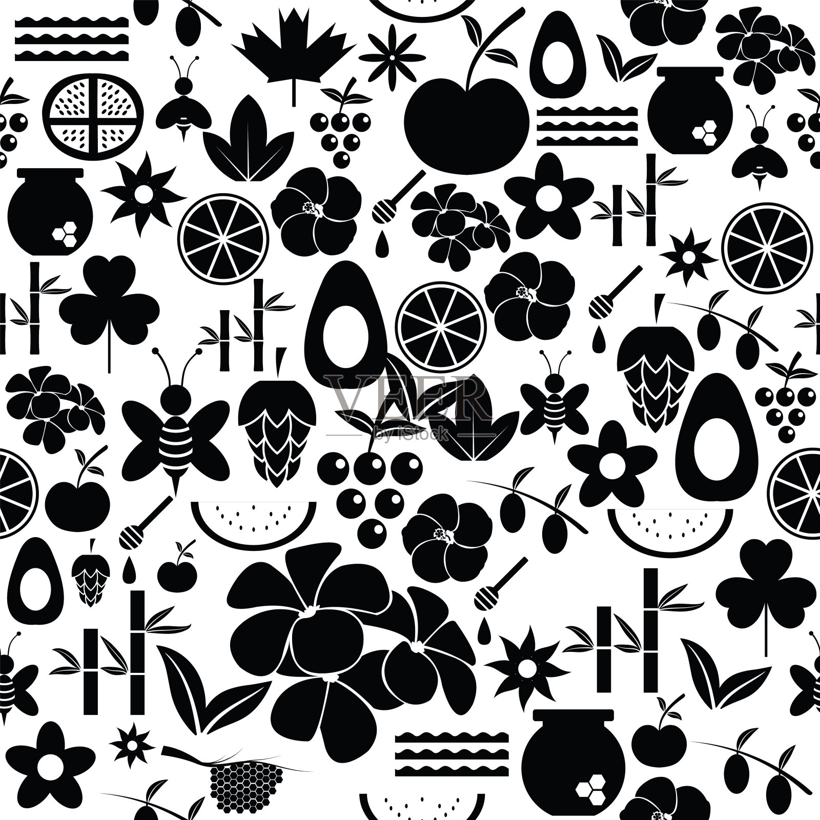 新鲜无缝图案背景图标。插画图片素材