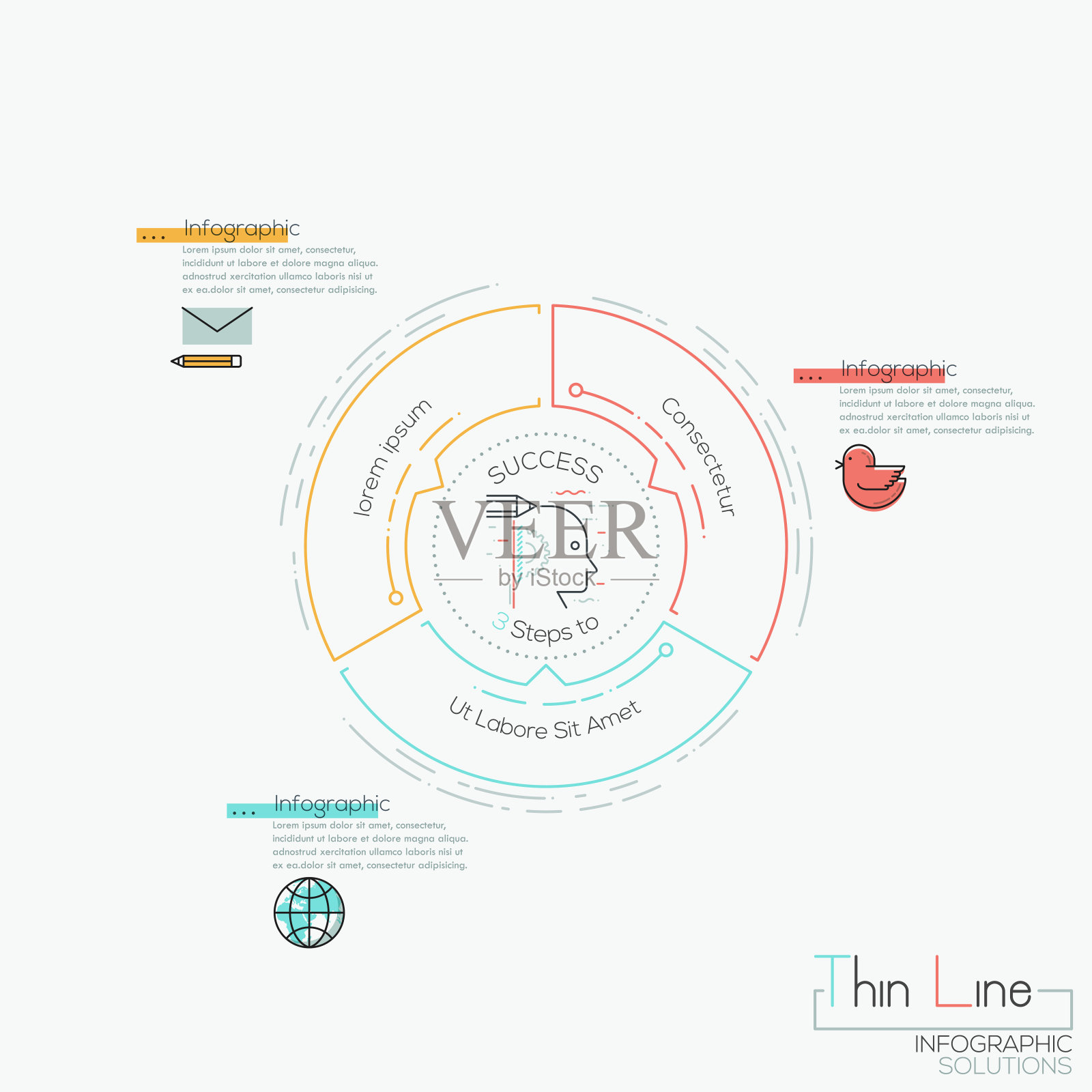 圆形图表3多色元素与箭头插画图片素材