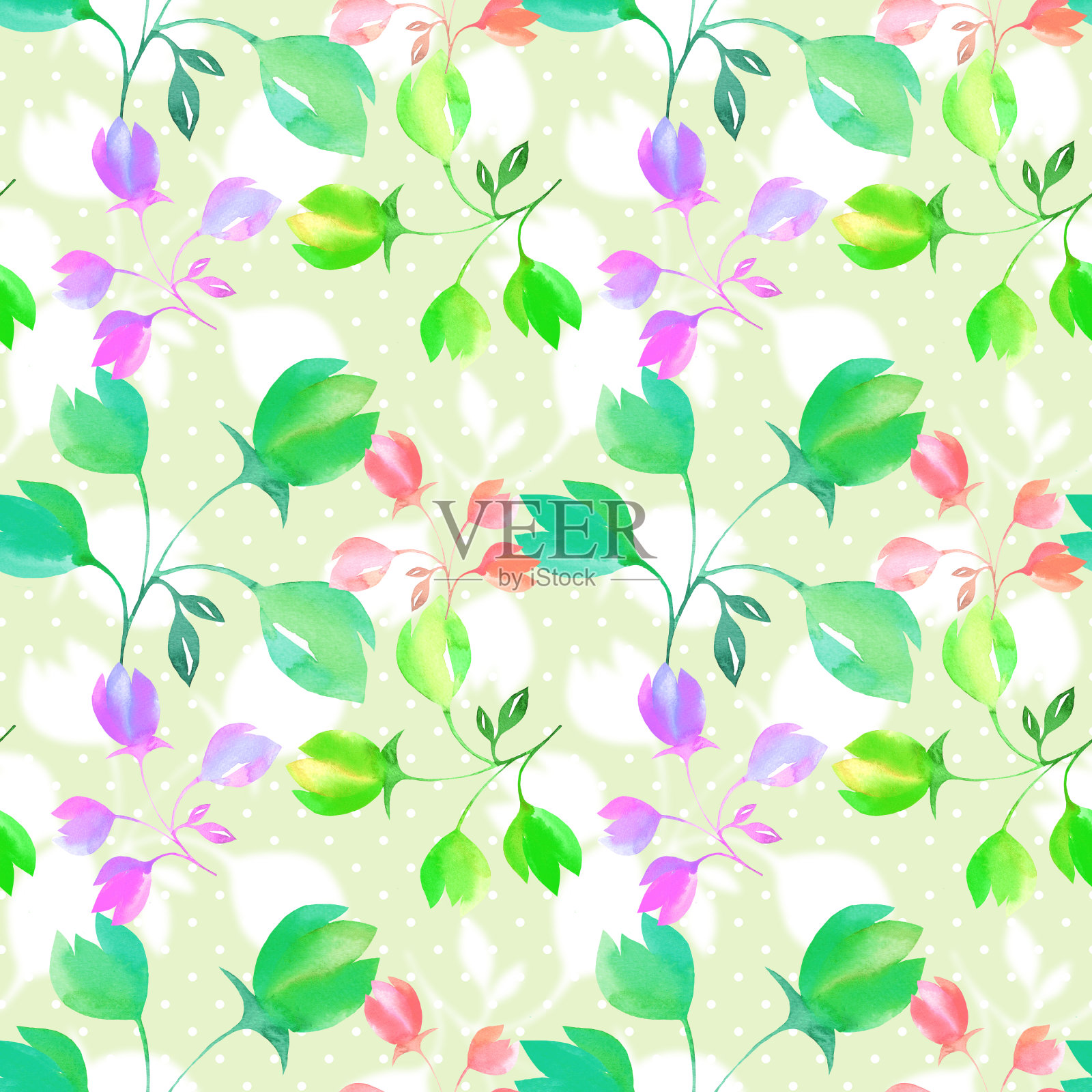 花无缝图案与花水彩插画图片素材