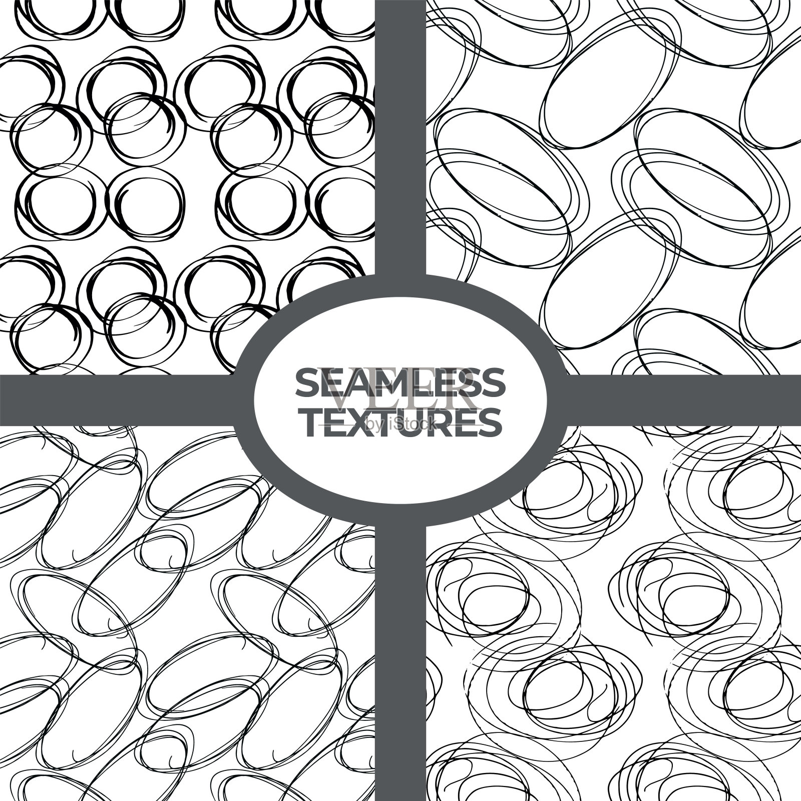 一套手绘无缝图案。插画图片素材