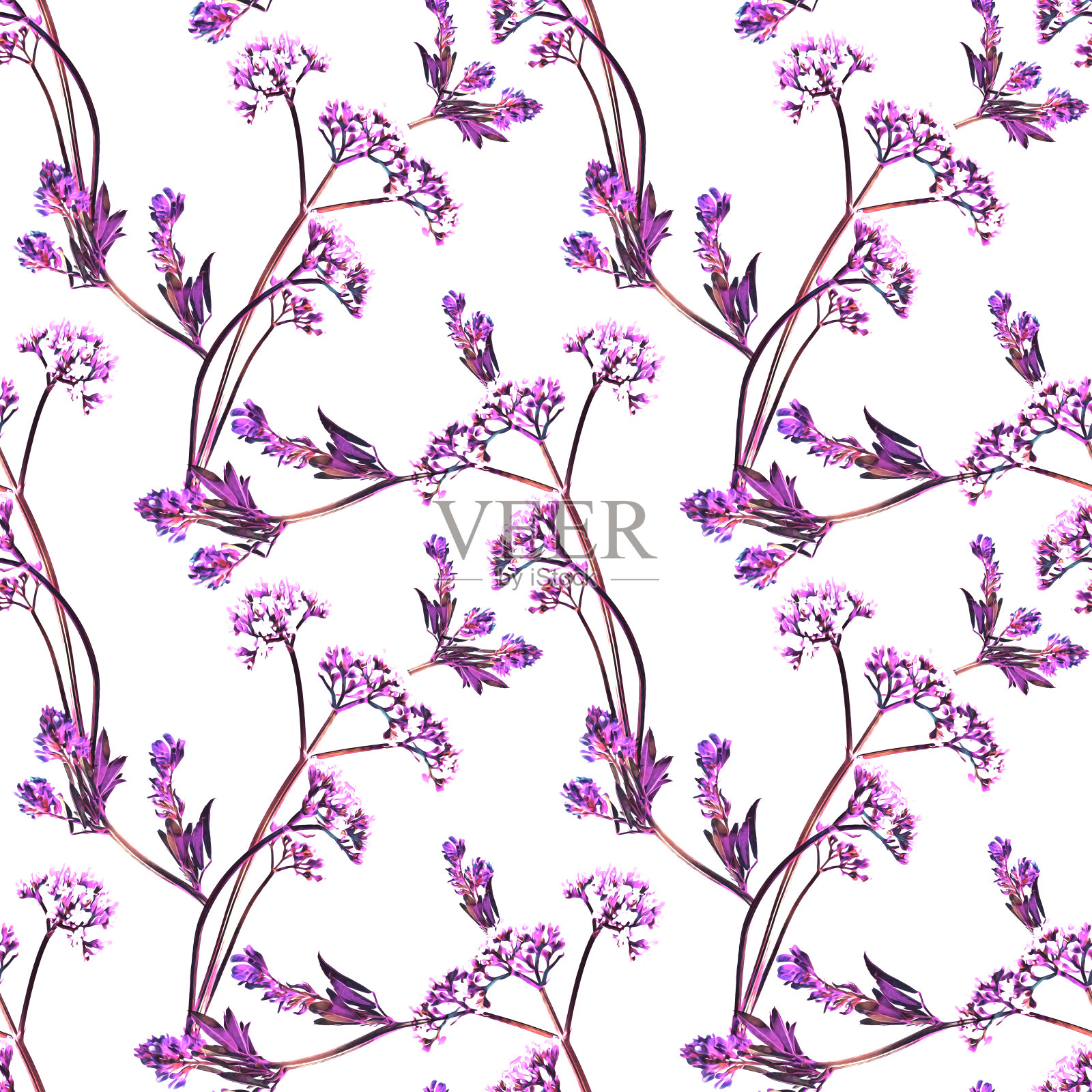 草甸花朵无缝图案、模板。插画图片素材