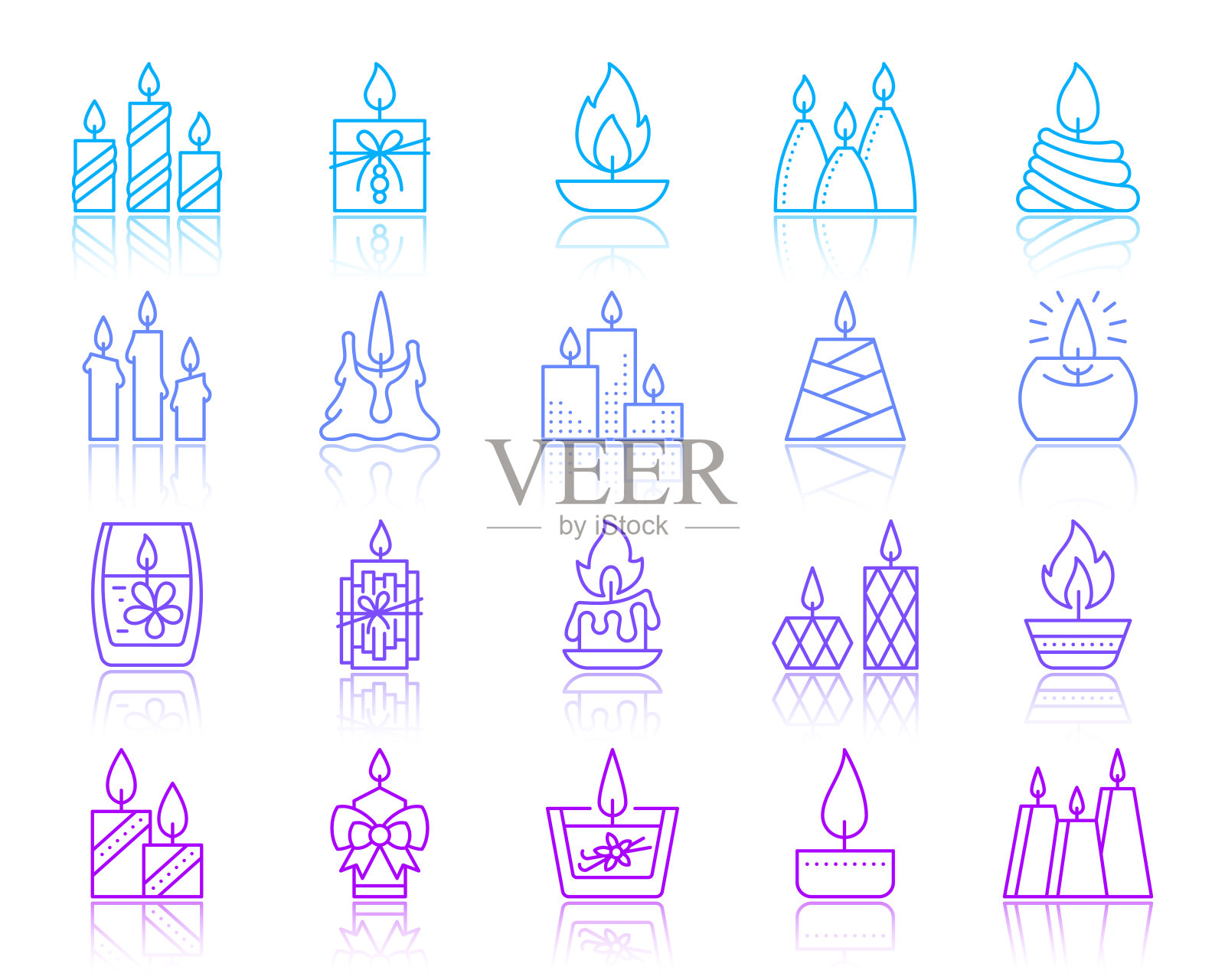 蜡烛火焰简单的颜色线图标向量设置插画图片素材